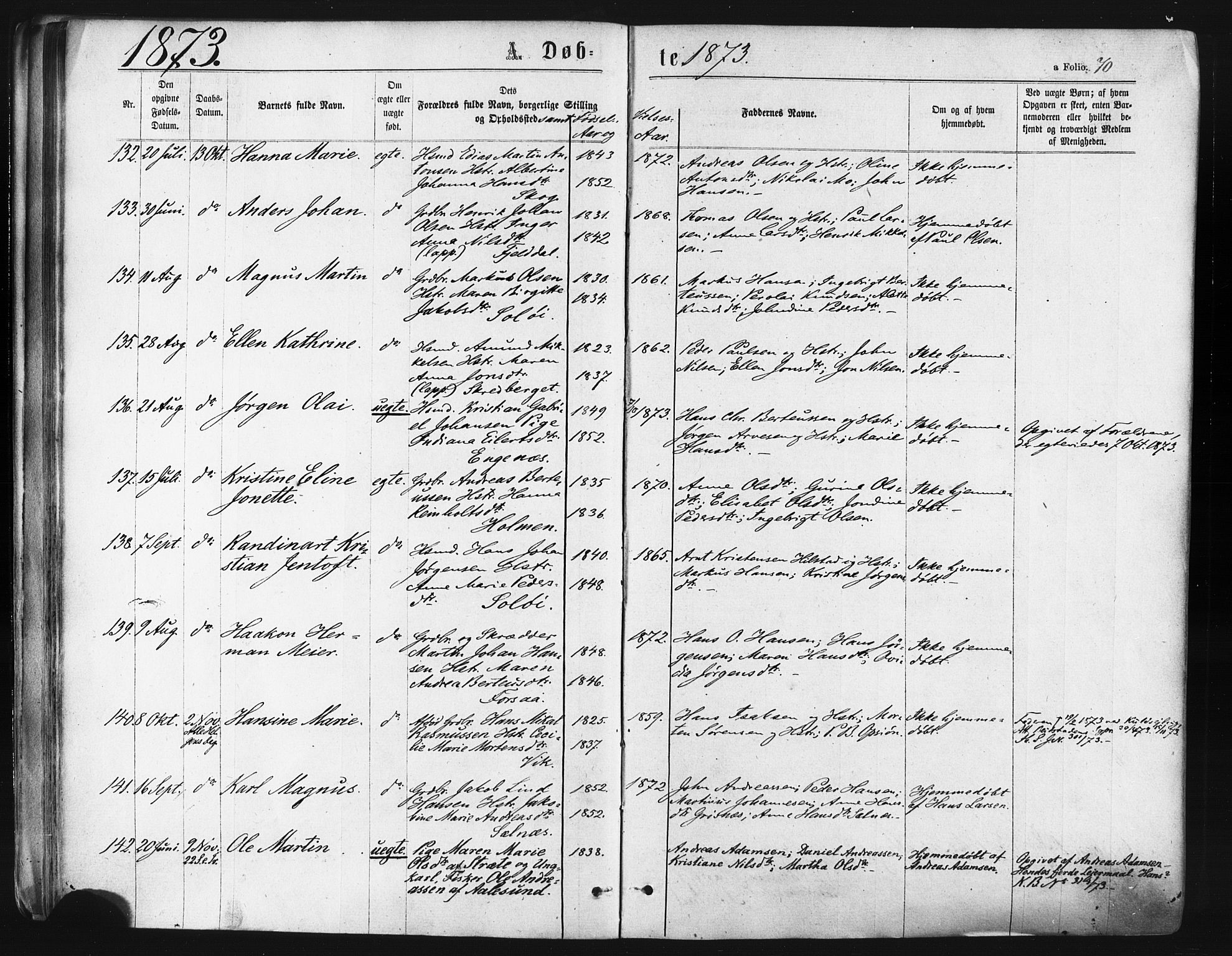 Ibestad sokneprestembete, SATØ/S-0077/H/Ha/Haa/L0010kirke: Parish register (official) no. 10, 1869-1879, p. 70