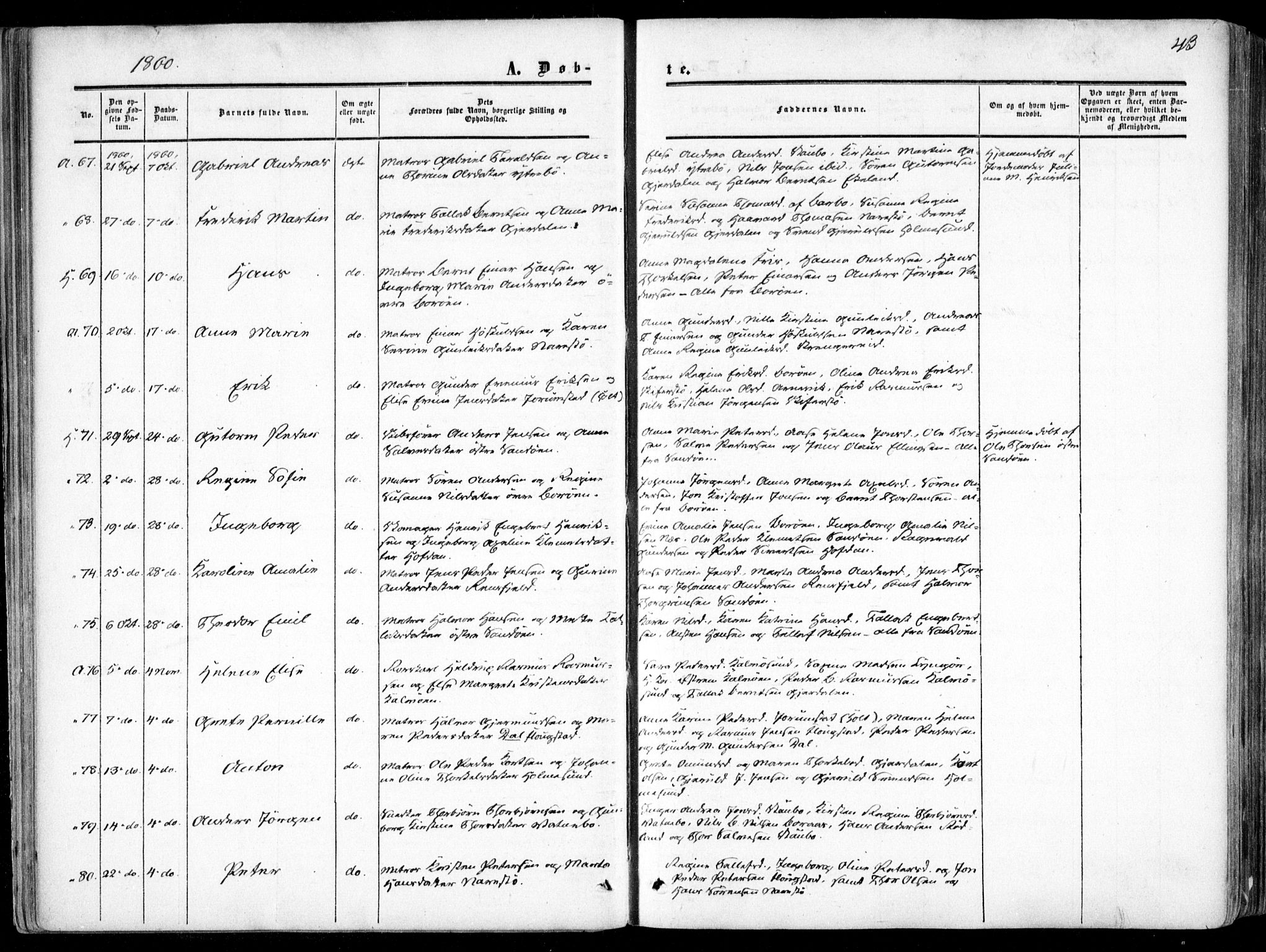 Dypvåg sokneprestkontor, SAK/1111-0007/F/Fa/Faa/L0006: Parish register (official) no. A 6, 1855-1872, p. 43