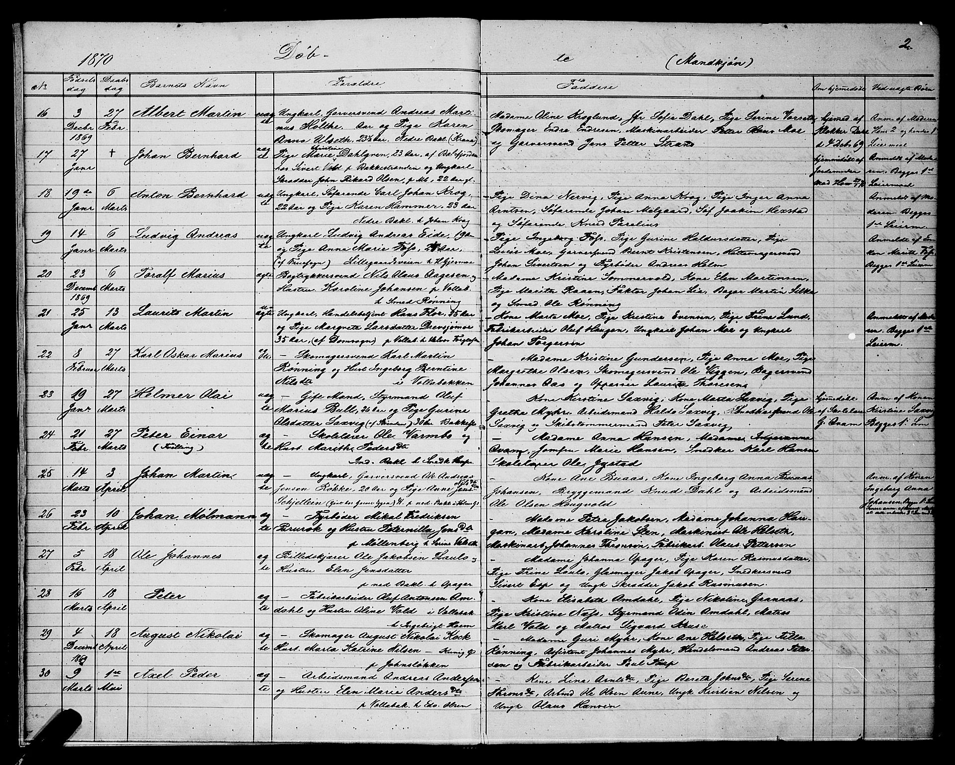 Ministerialprotokoller, klokkerbøker og fødselsregistre - Sør-Trøndelag, SAT/A-1456/604/L0220: Parish register (copy) no. 604C03, 1870-1885, p. 2