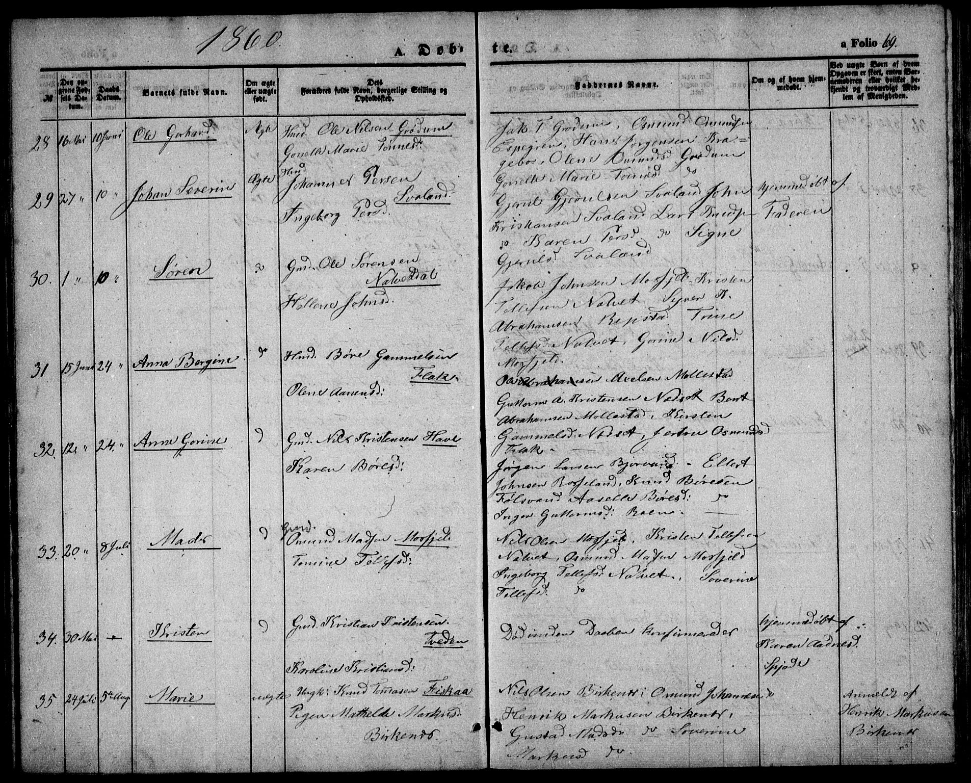 Birkenes sokneprestkontor, AV/SAK-1111-0004/F/Fb/L0002: Parish register (copy) no. B 2, 1849-1876, p. 69