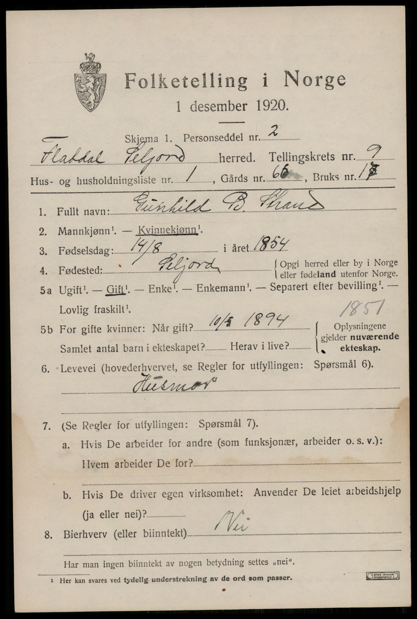 SAKO, 1920 census for Seljord, 1920, p. 4212