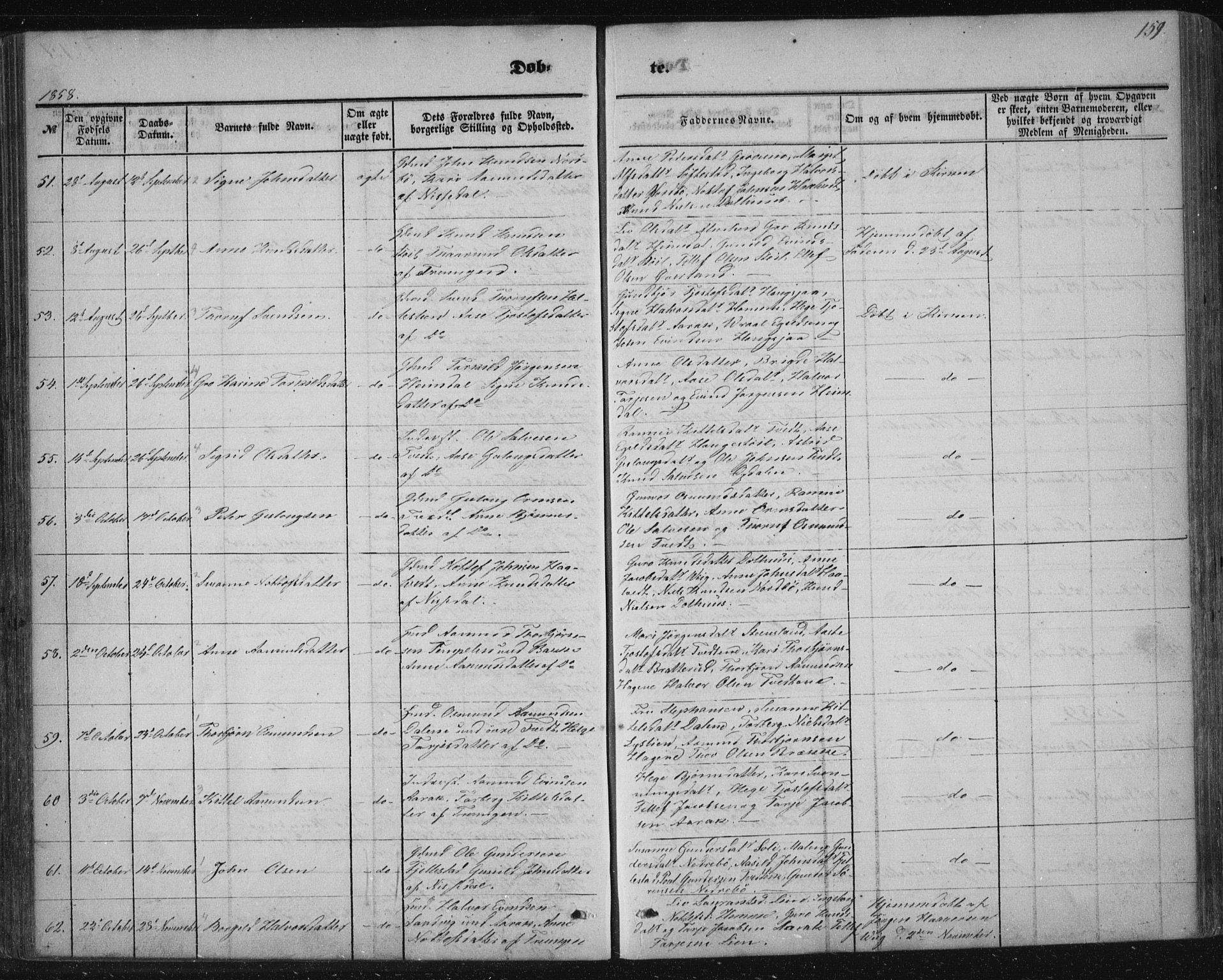Nissedal kirkebøker, SAKO/A-288/F/Fa/L0003: Parish register (official) no. I 3, 1846-1870, p. 158-159