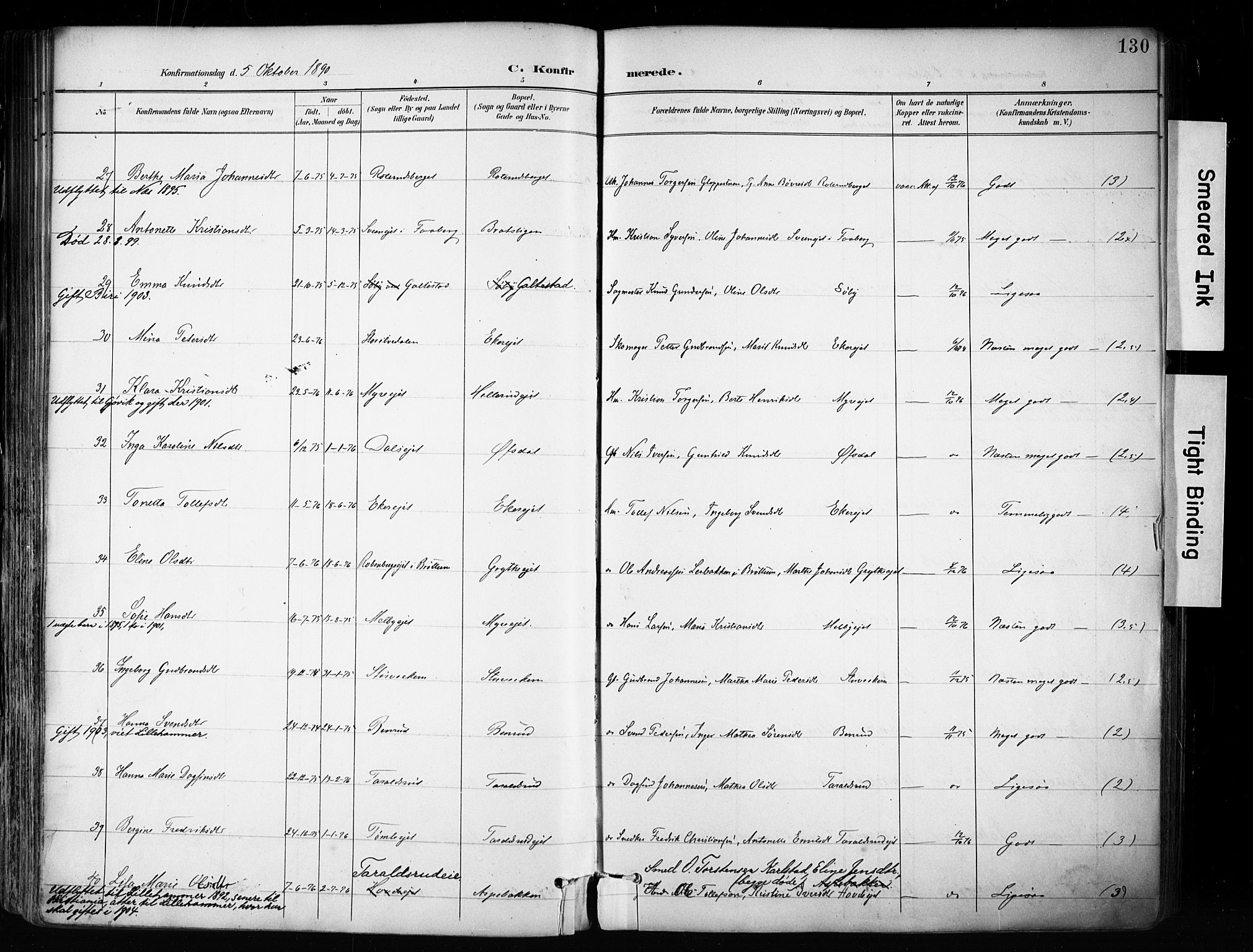 Biri prestekontor, AV/SAH-PREST-096/H/Ha/Haa/L0009: Parish register (official) no. 9, 1887-1900, p. 130