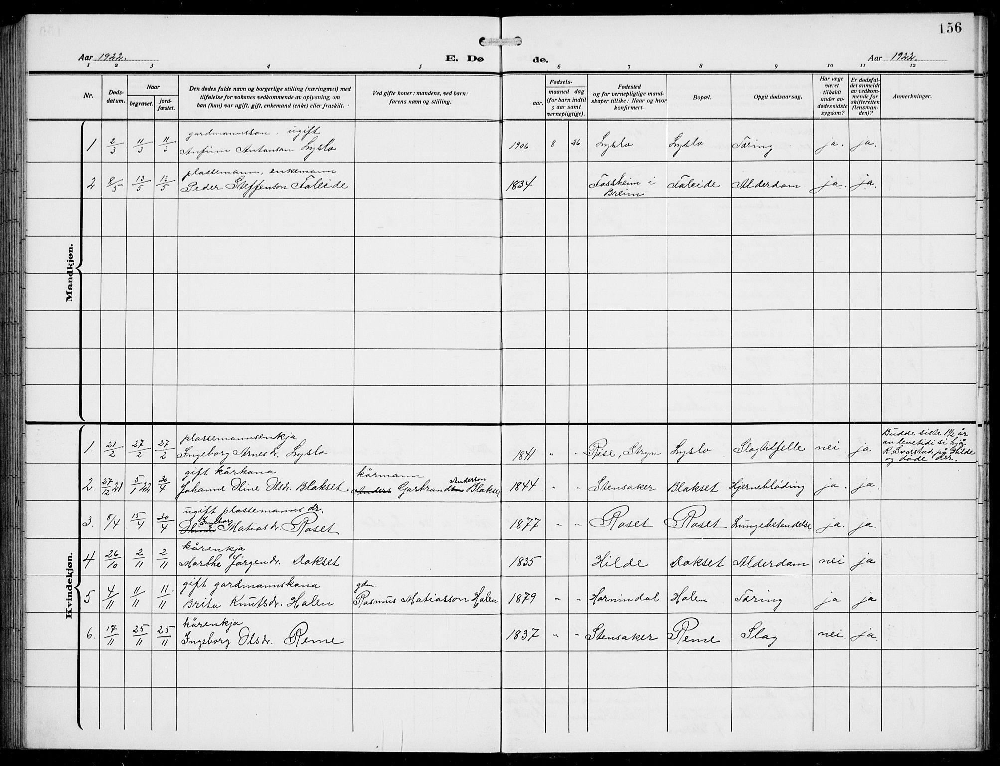 Innvik sokneprestembete, AV/SAB-A-80501: Parish register (copy) no. A 4, 1913-1936, p. 156