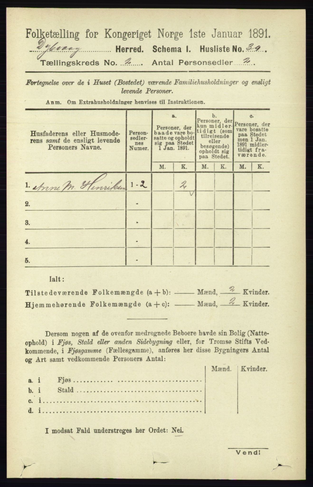 RA, 1891 census for 0915 Dypvåg, 1891, p. 506