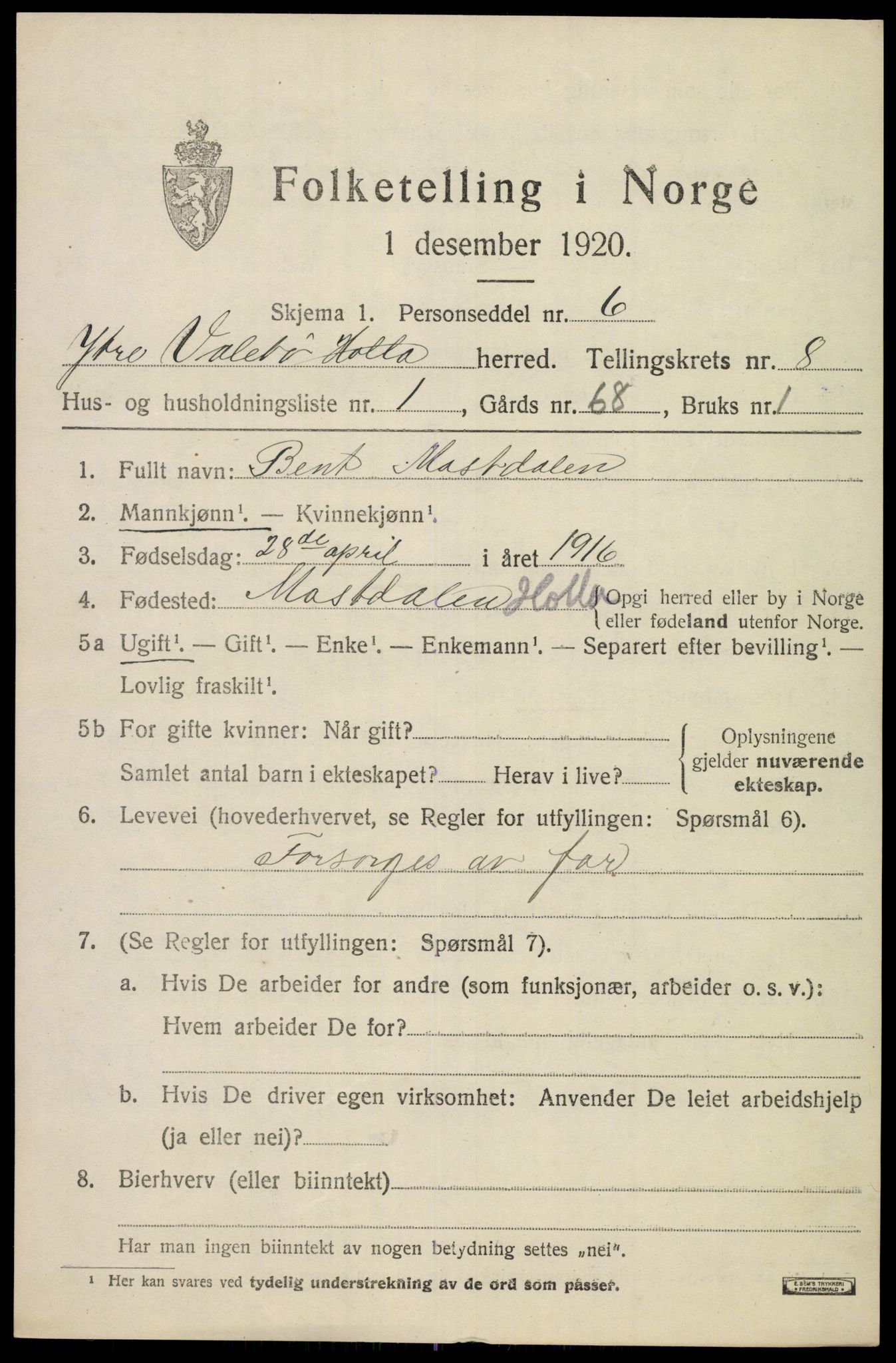 SAKO, 1920 census for Holla, 1920, p. 5317