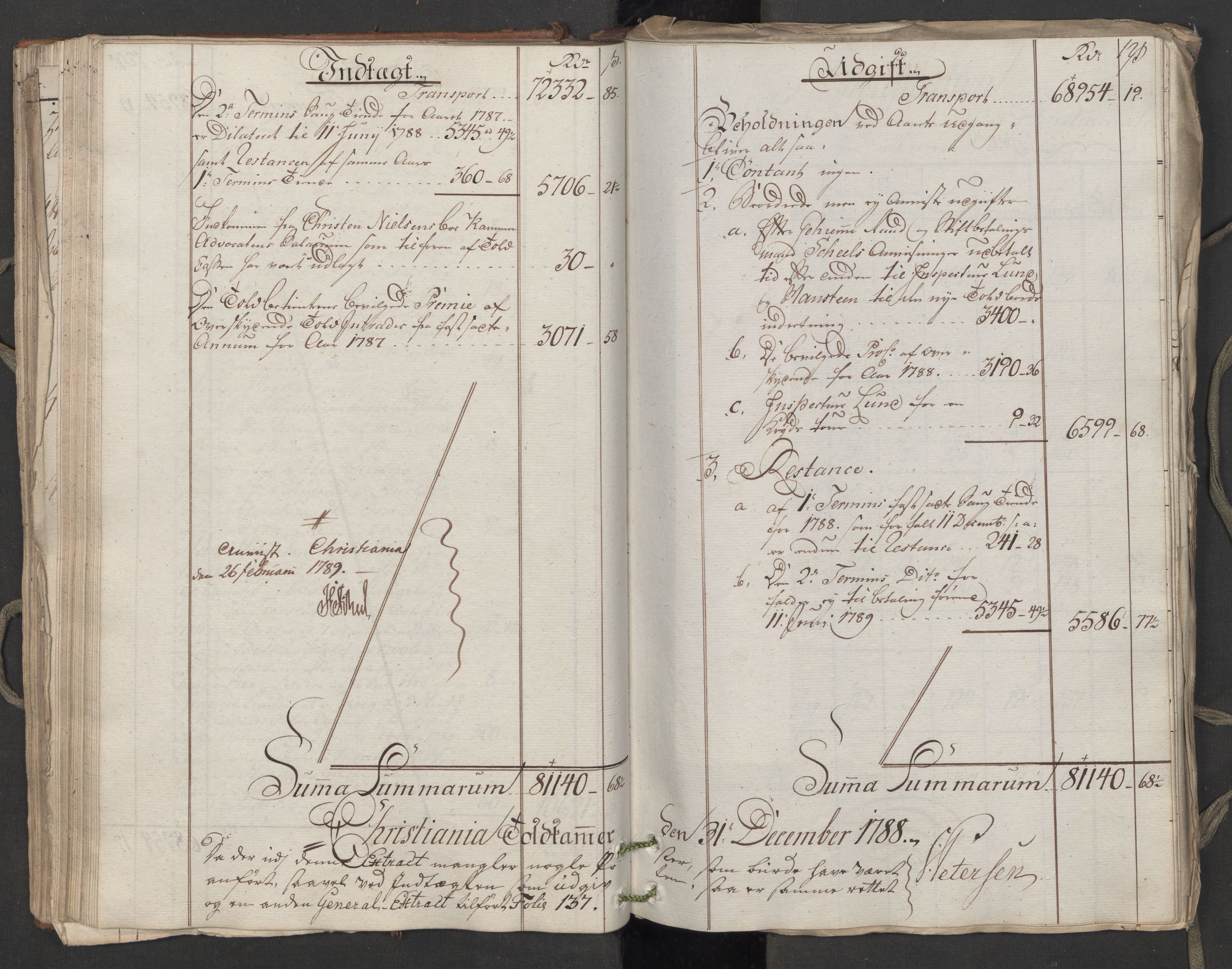 Generaltollkammeret, tollregnskaper, AV/RA-EA-5490/R06/L0174/0001: Tollregnskaper Kristiania / Utgående hovedtollbok, 1788, p. 120b-121a