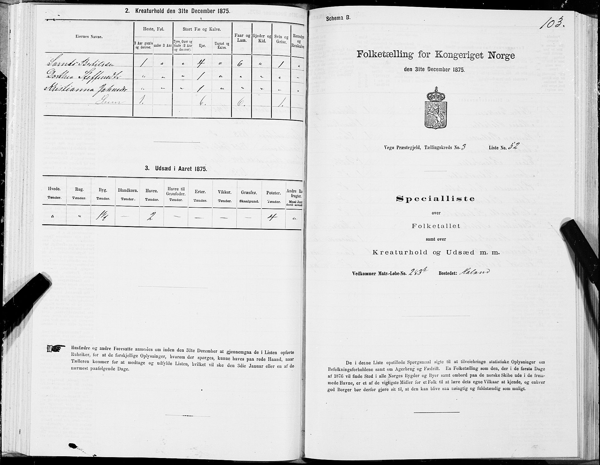 SAT, 1875 census for 1815P Vega, 1875, p. 2103