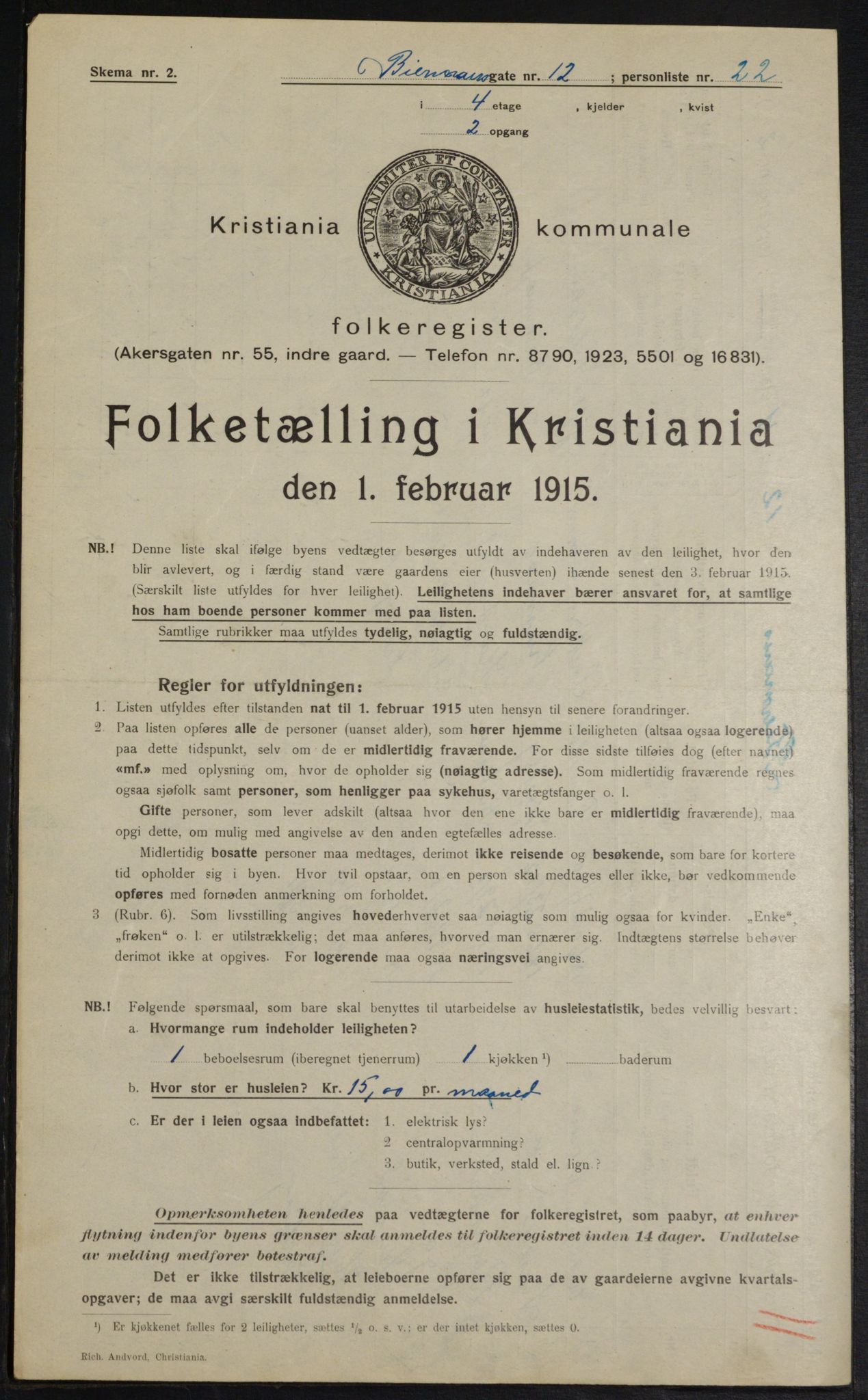 OBA, Municipal Census 1915 for Kristiania, 1915, p. 4959