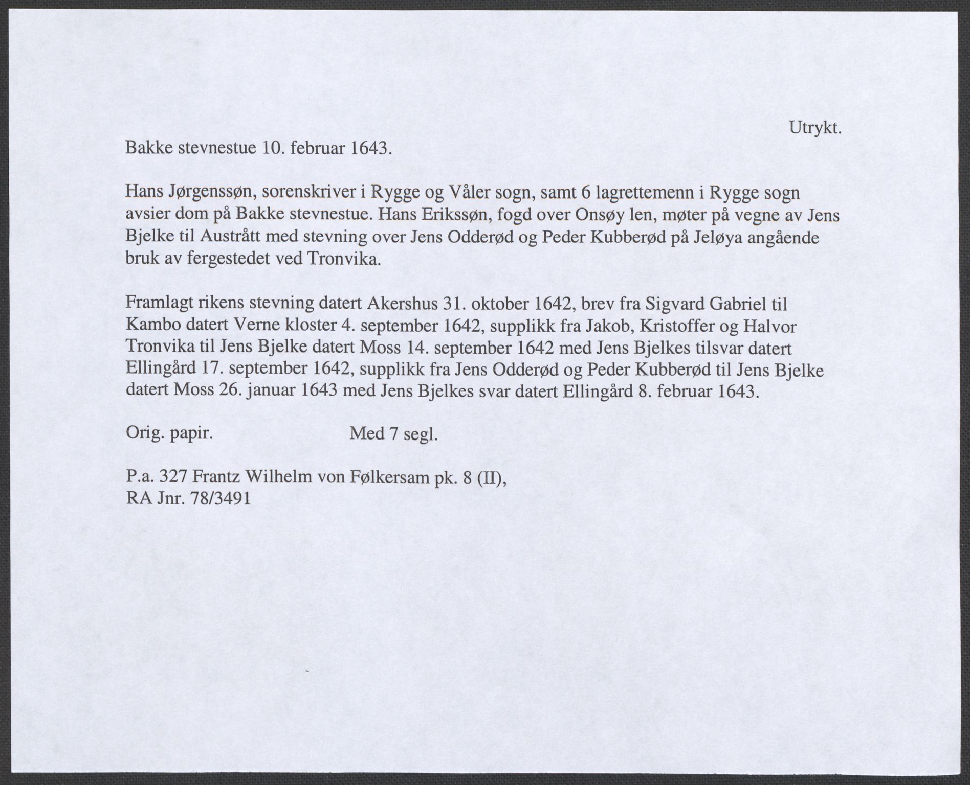 Riksarkivets diplomsamling, RA/EA-5965/F12/L0008: Pk. 8 (II), 1602-1704, p. 74