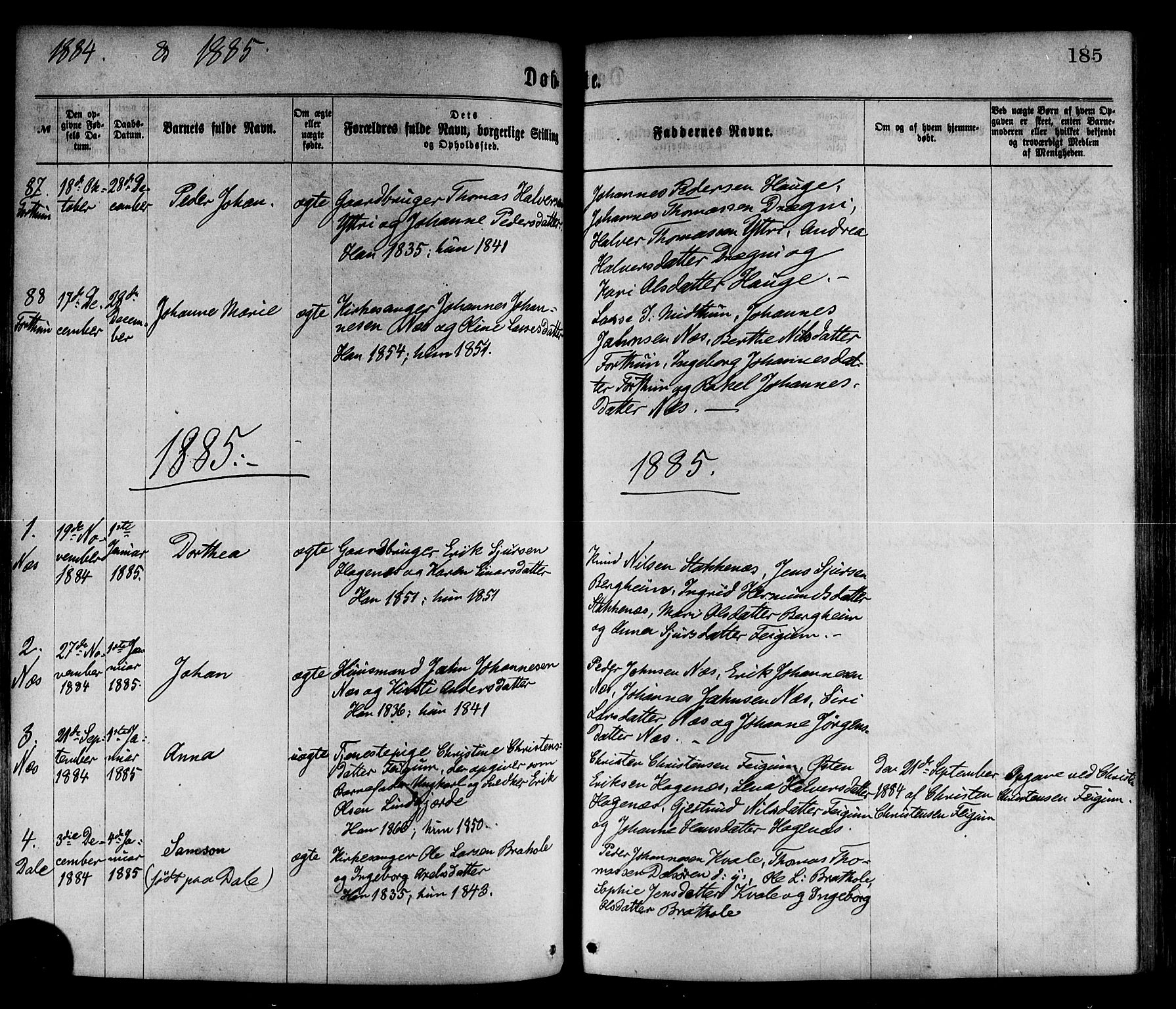 Luster sokneprestembete, AV/SAB-A-81101/H/Haa/Haaa/L0010: Parish register (official) no. A 10, 1871-1886, p. 185