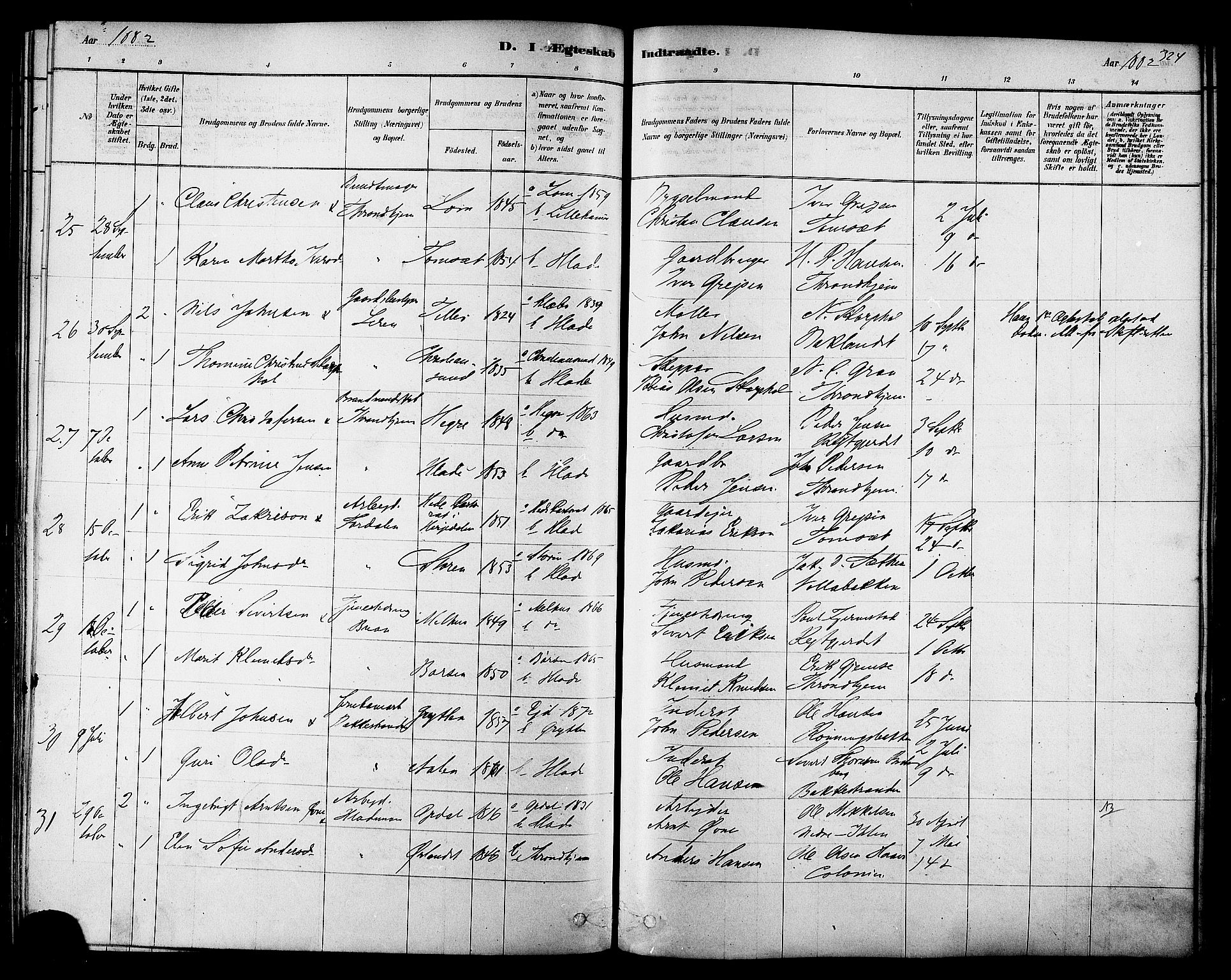 Ministerialprotokoller, klokkerbøker og fødselsregistre - Sør-Trøndelag, SAT/A-1456/606/L0294: Parish register (official) no. 606A09, 1878-1886, p. 324