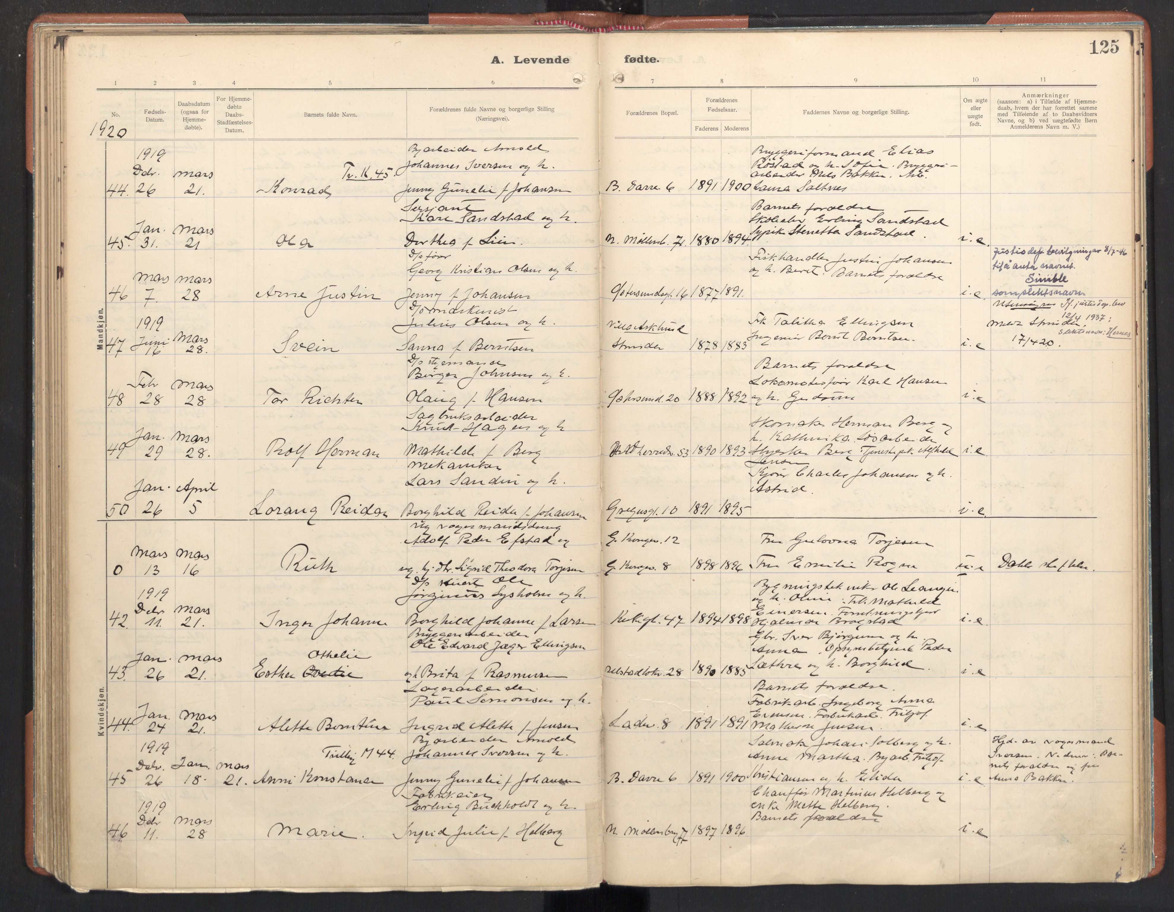 Ministerialprotokoller, klokkerbøker og fødselsregistre - Sør-Trøndelag, SAT/A-1456/605/L0246: Parish register (official) no. 605A08, 1916-1920, p. 125
