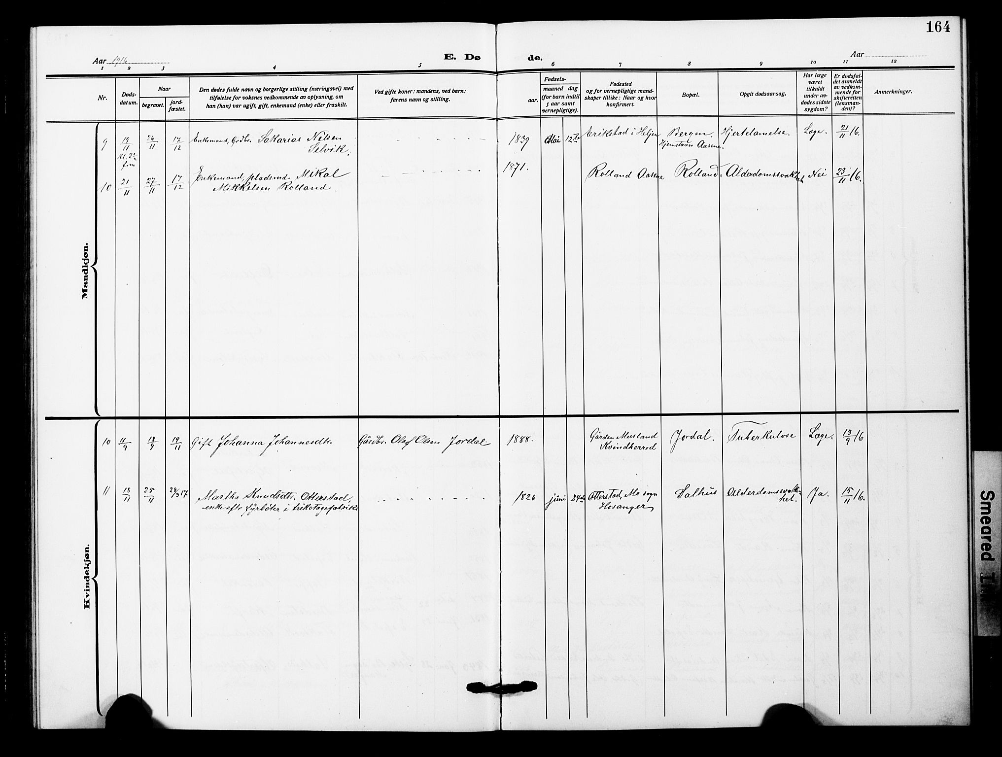 Åsane sokneprestembete, AV/SAB-A-79401/H/Hab: Parish register (copy) no. A 4, 1915-1927, p. 164