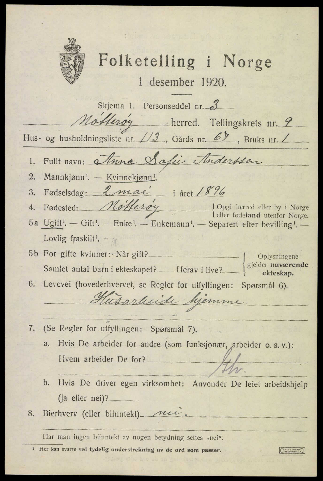 SAKO, 1920 census for Nøtterøy, 1920, p. 12511