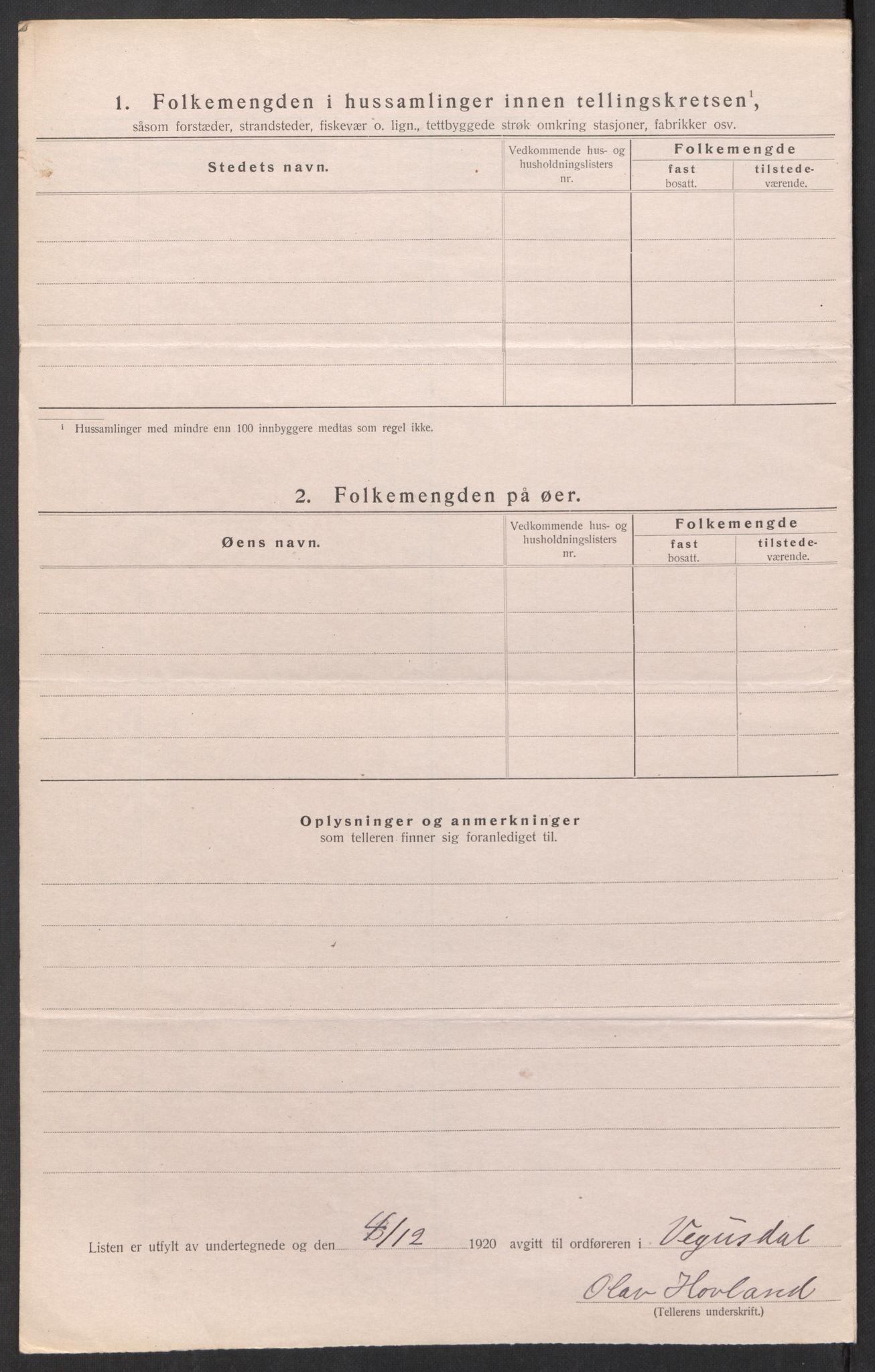 SAK, 1920 census for Vegusdal, 1920, p. 13