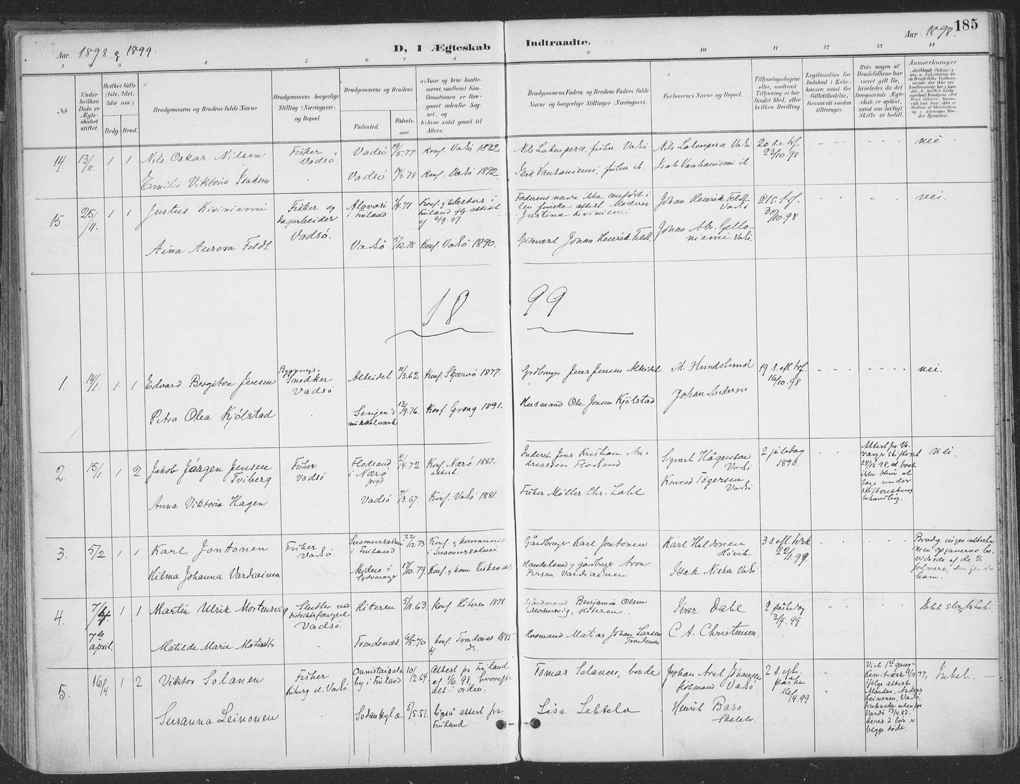 Vadsø sokneprestkontor, SATØ/S-1325/H/Ha/L0007kirke: Parish register (official) no. 7, 1896-1916, p. 185