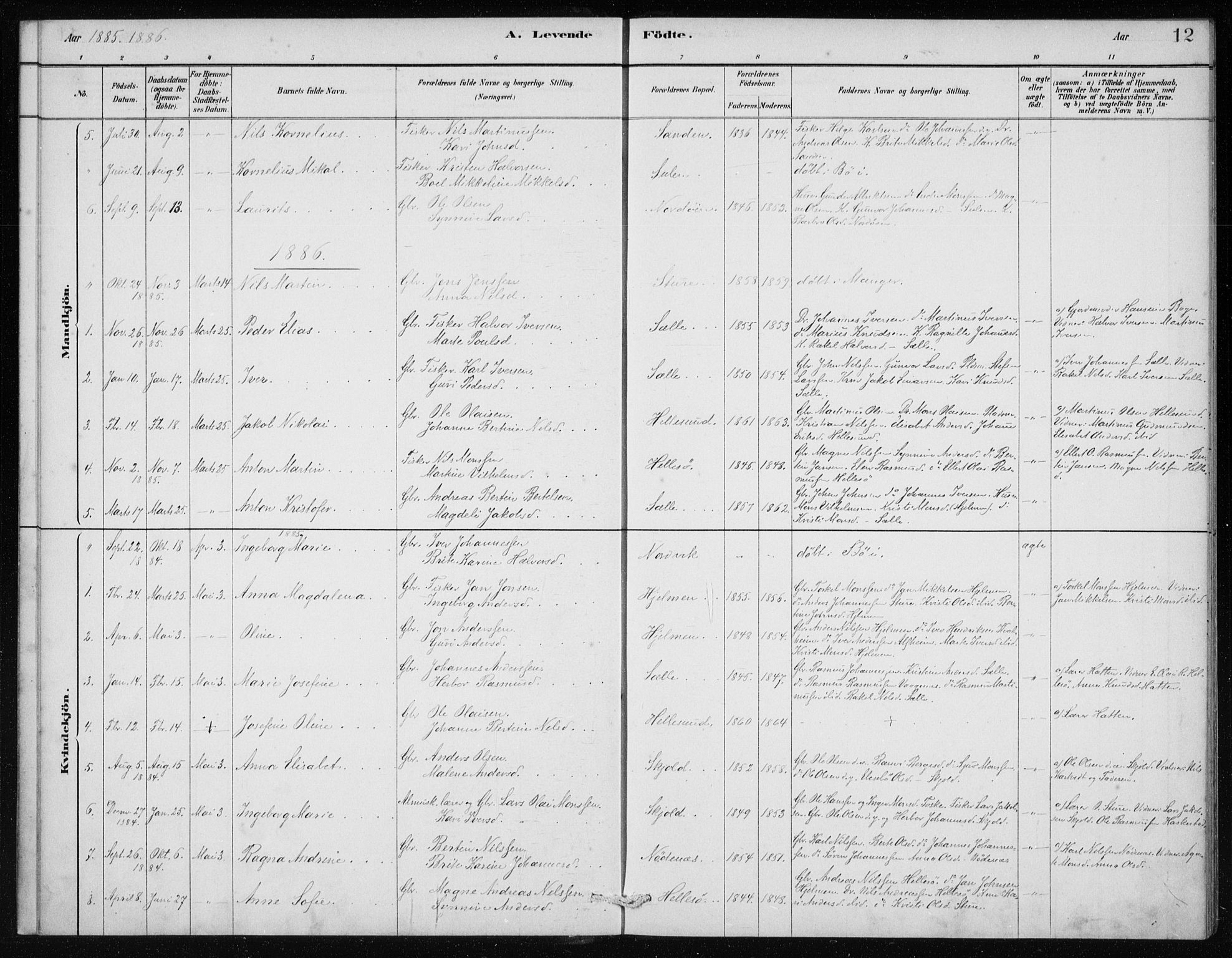 Manger sokneprestembete, AV/SAB-A-76801/H/Haa: Parish register (official) no. E  1, 1881-1890, p. 12