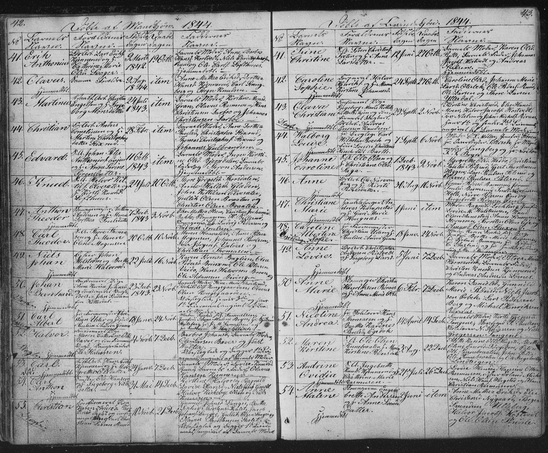 Kongsberg kirkebøker, AV/SAKO-A-22/G/Ga/L0002: Parish register (copy) no. 2, 1839-1858, p. 42-43