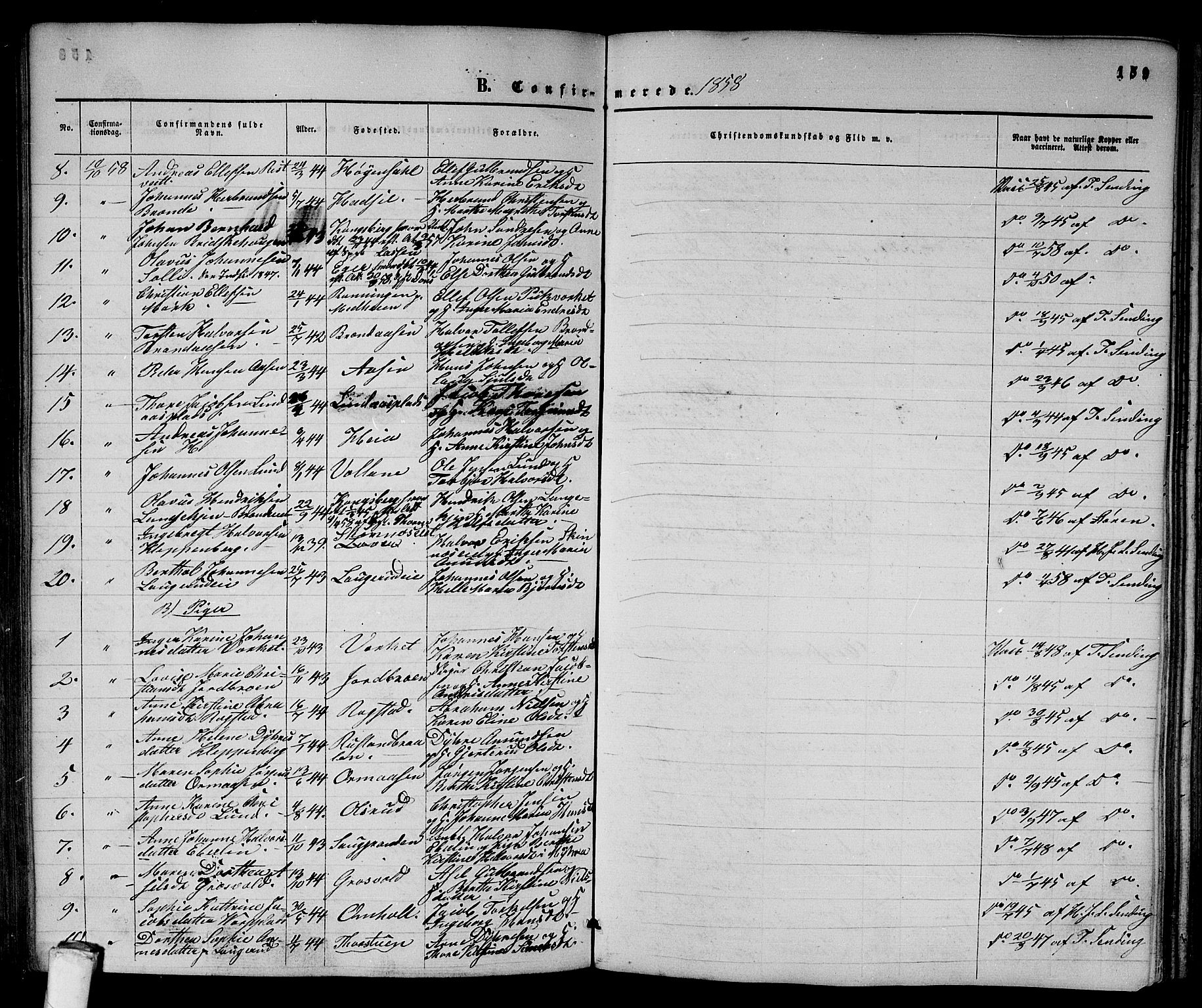 Sandsvær kirkebøker, AV/SAKO-A-244/G/Ga/L0005: Parish register (copy) no. I 5, 1857-1873, p. 159