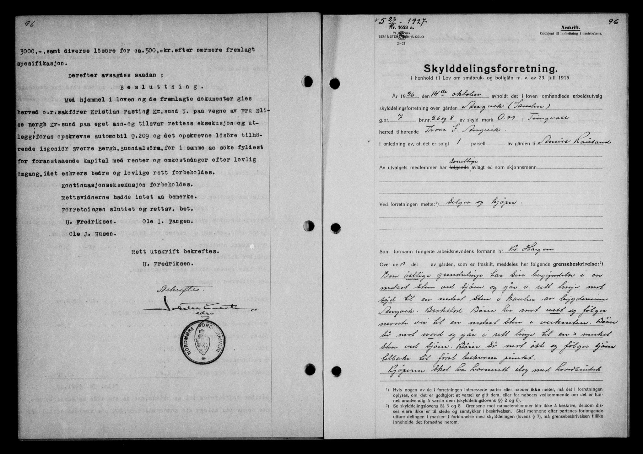 Nordmøre sorenskriveri, AV/SAT-A-4132/1/2/2Ca/L0062: Mortgage book no. 52, 1927-1927, Deed date: 23.05.1927