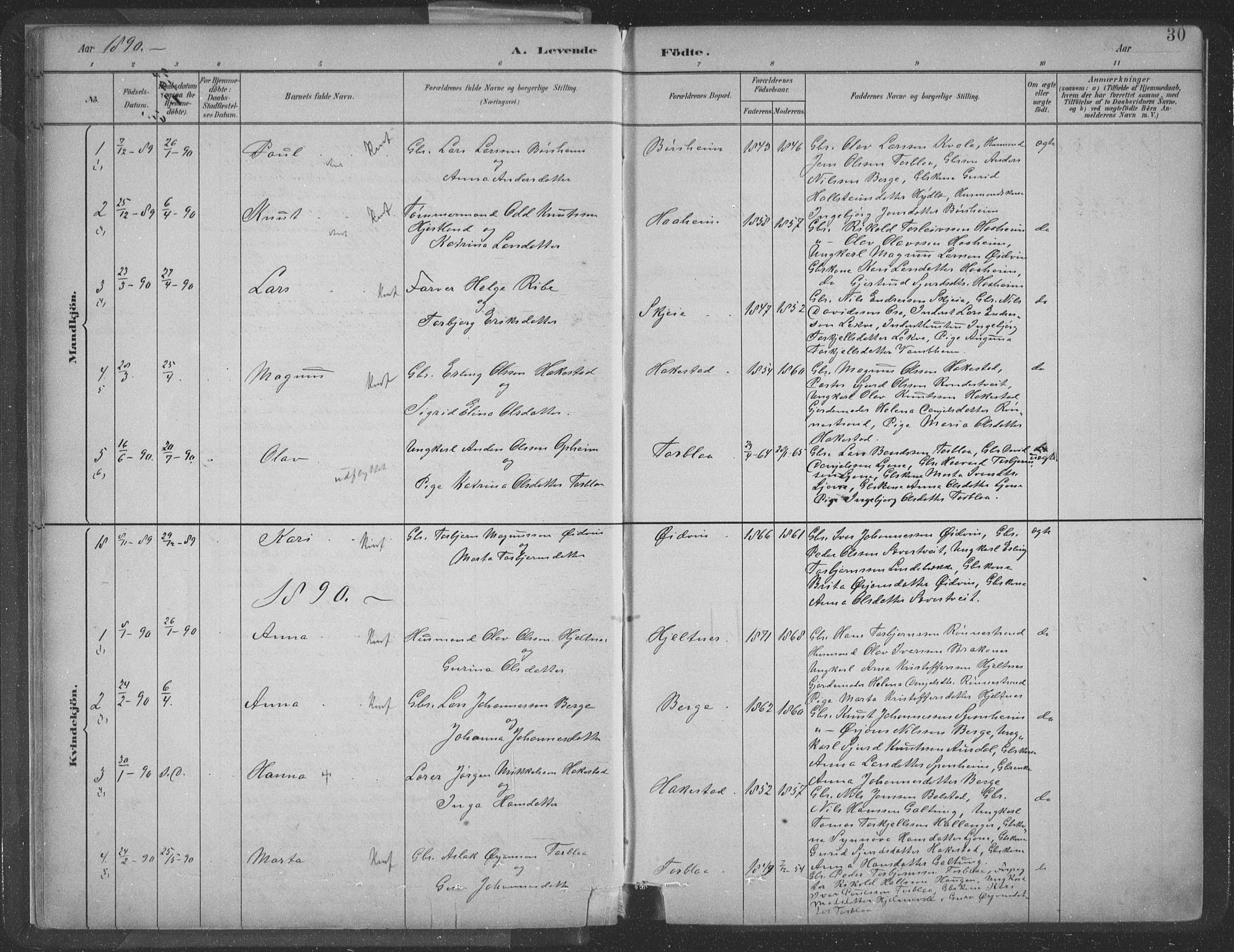 Ulvik sokneprestembete, AV/SAB-A-78801/H/Hab: Parish register (copy) no. A 3, 1883-1908, p. 30