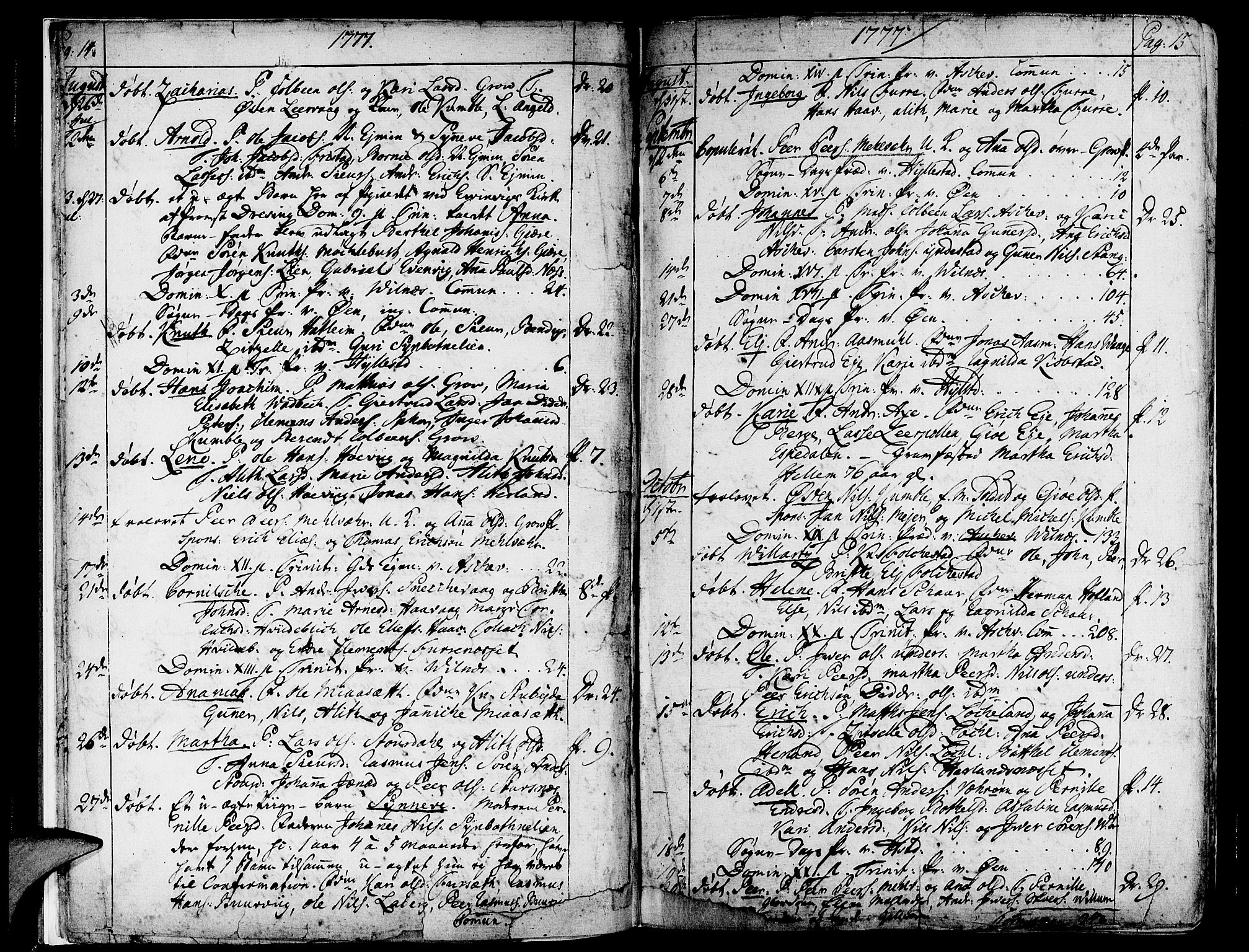 Askvoll sokneprestembete, SAB/A-79501/H/Haa/Haaa/L0009: Parish register (official) no. A 9, 1776-1821, p. 14-15