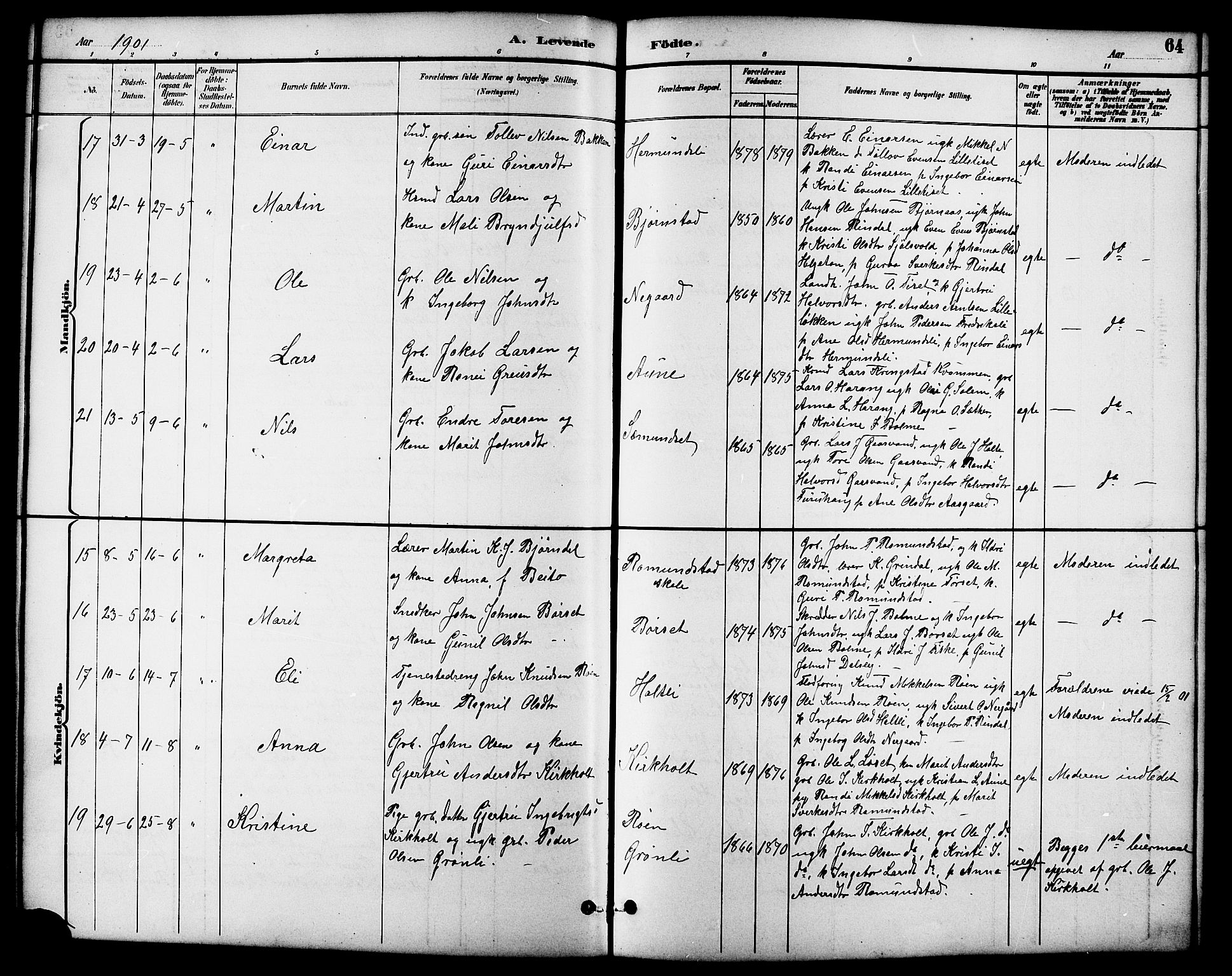 Ministerialprotokoller, klokkerbøker og fødselsregistre - Møre og Romsdal, SAT/A-1454/598/L1078: Parish register (copy) no. 598C03, 1892-1909, p. 64