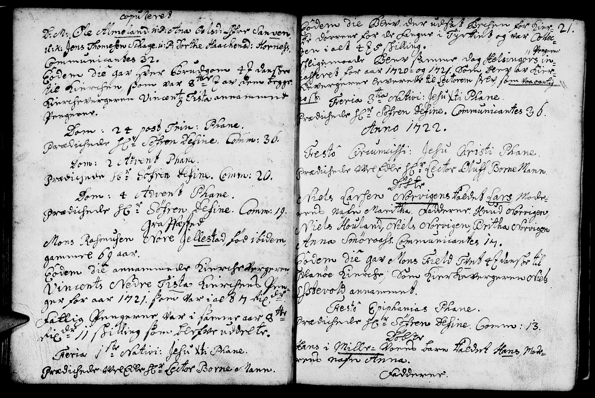 Fana Sokneprestembete, SAB/A-75101/H/Haa/Haaa/L0002: Parish register (official) no. A 2, 1719-1735, p. 21