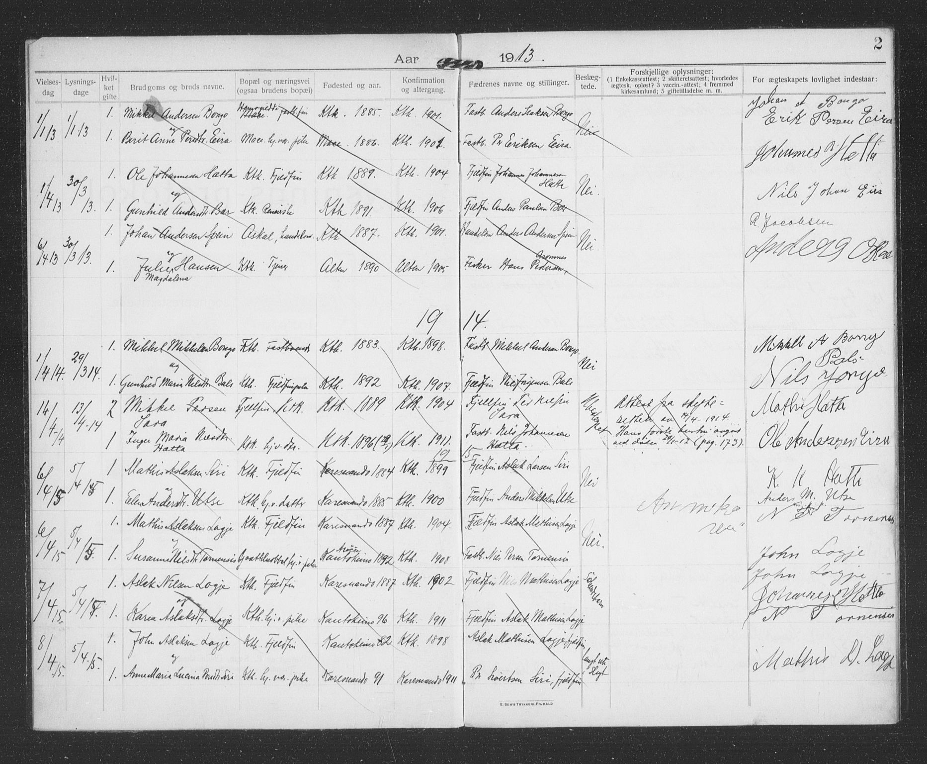 Kautokeino sokneprestembete, AV/SATØ-S-1340/I/Ib/L0021: Banns register no. 21, 1913-1924, p. 2