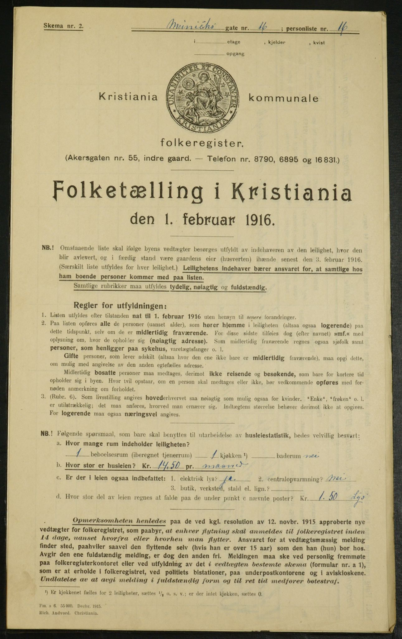 OBA, Municipal Census 1916 for Kristiania, 1916, p. 1277