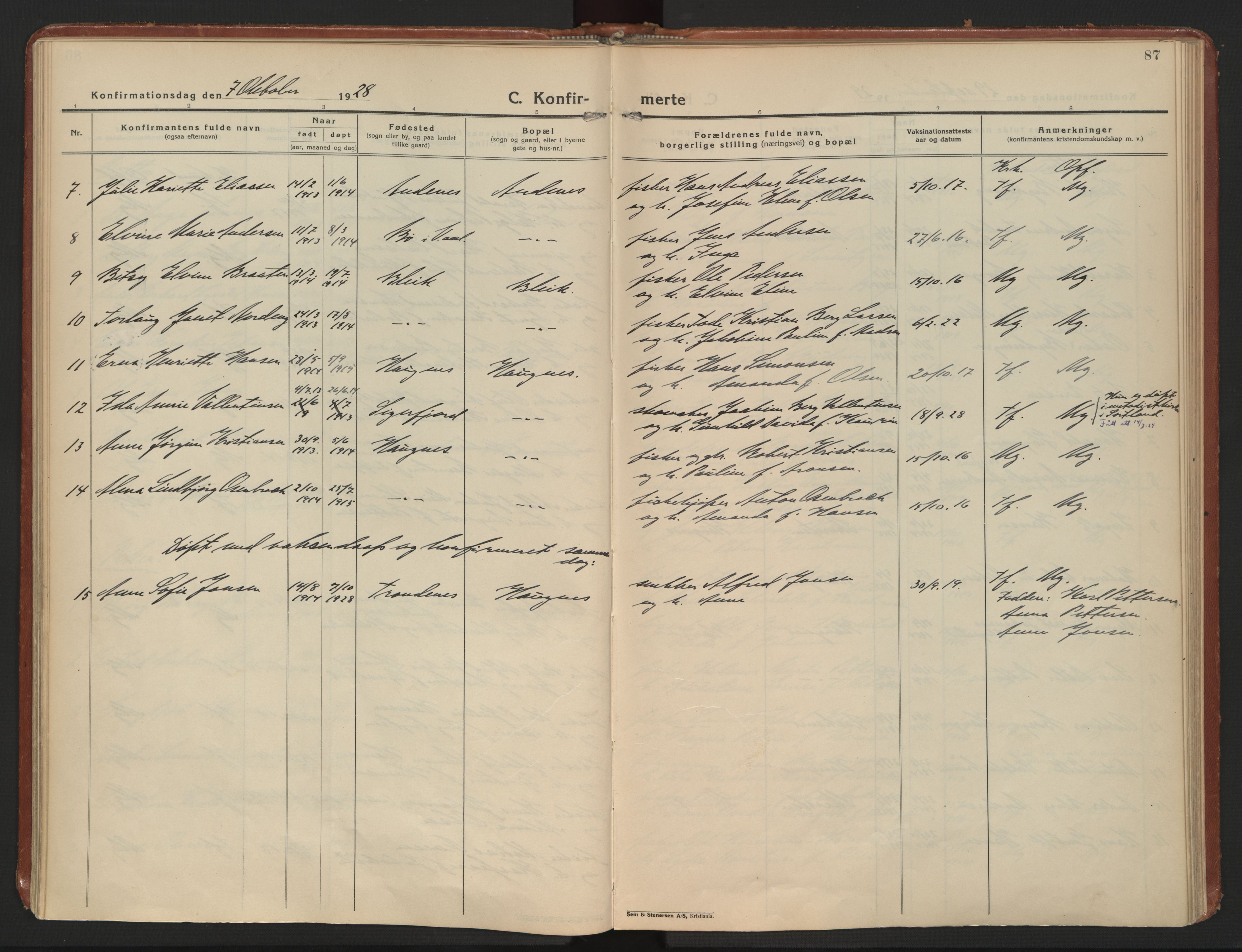 Ministerialprotokoller, klokkerbøker og fødselsregistre - Nordland, AV/SAT-A-1459/899/L1441: Parish register (official) no. 899A09, 1923-1939, p. 87