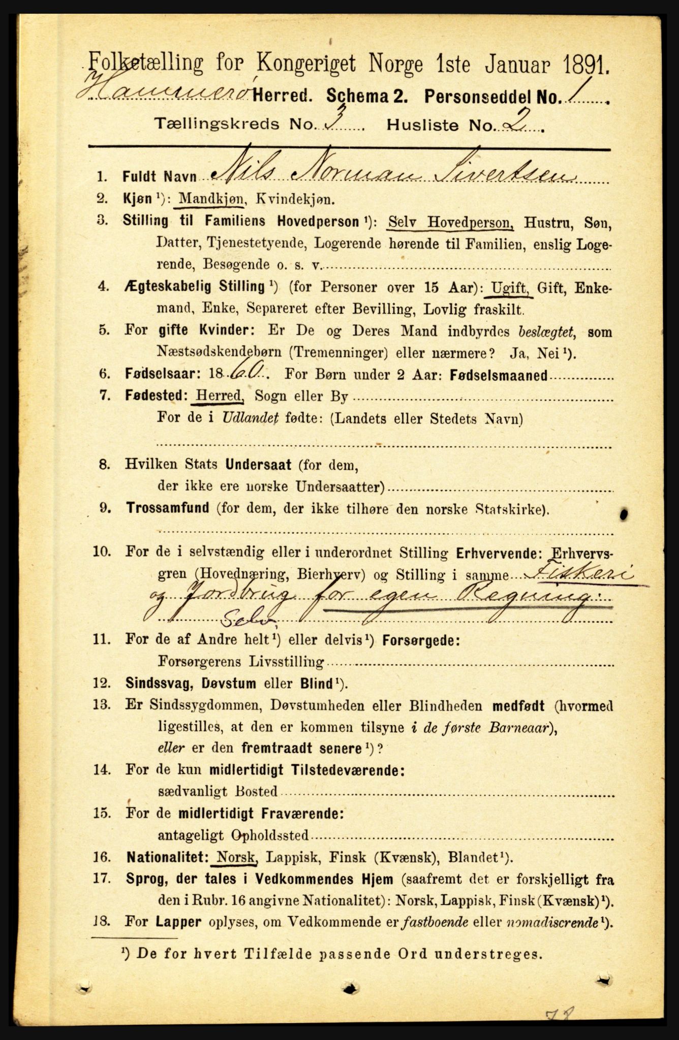 RA, 1891 census for 1849 Hamarøy, 1891, p. 1256