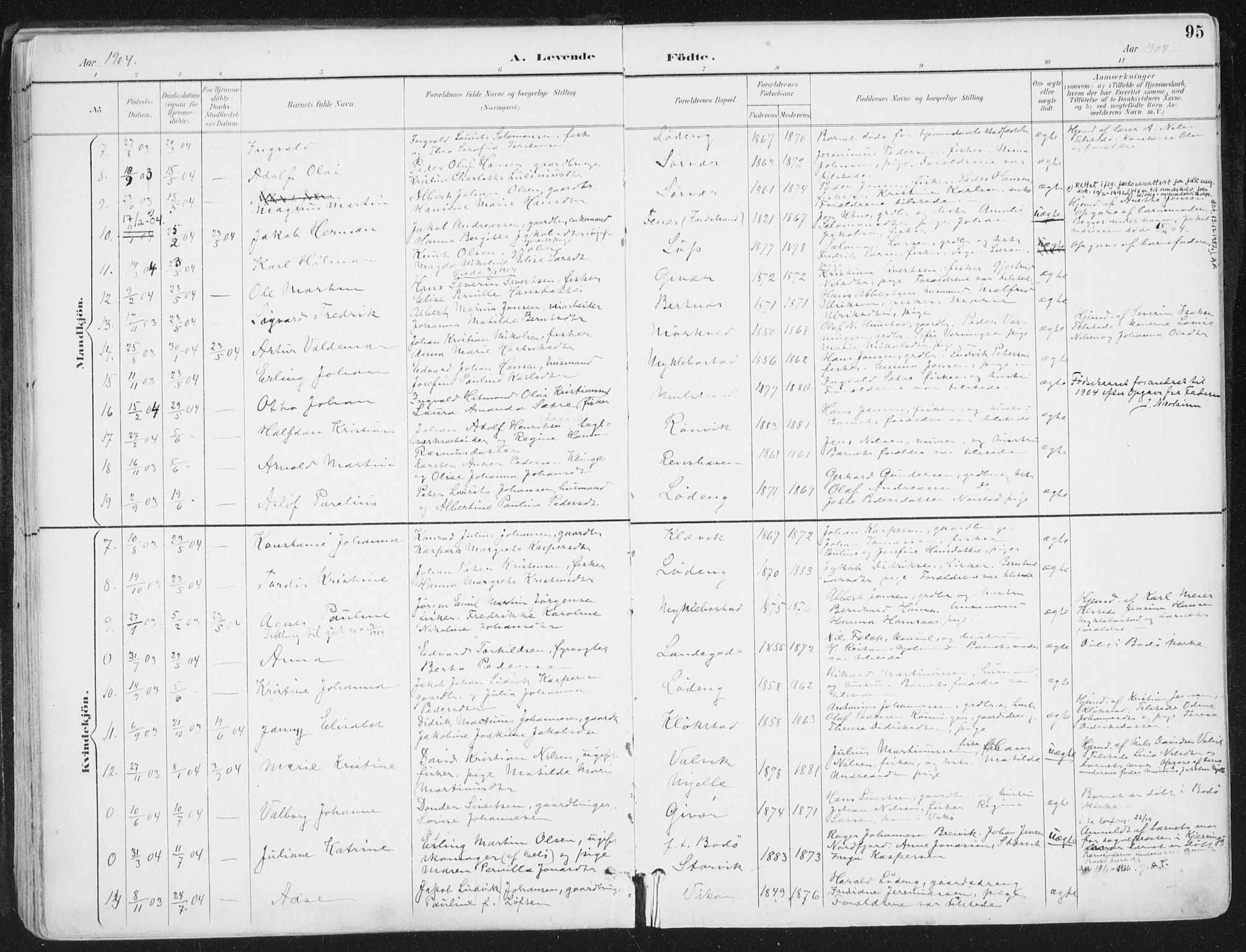 Ministerialprotokoller, klokkerbøker og fødselsregistre - Nordland, SAT/A-1459/802/L0055: Parish register (official) no. 802A02, 1894-1915, p. 95