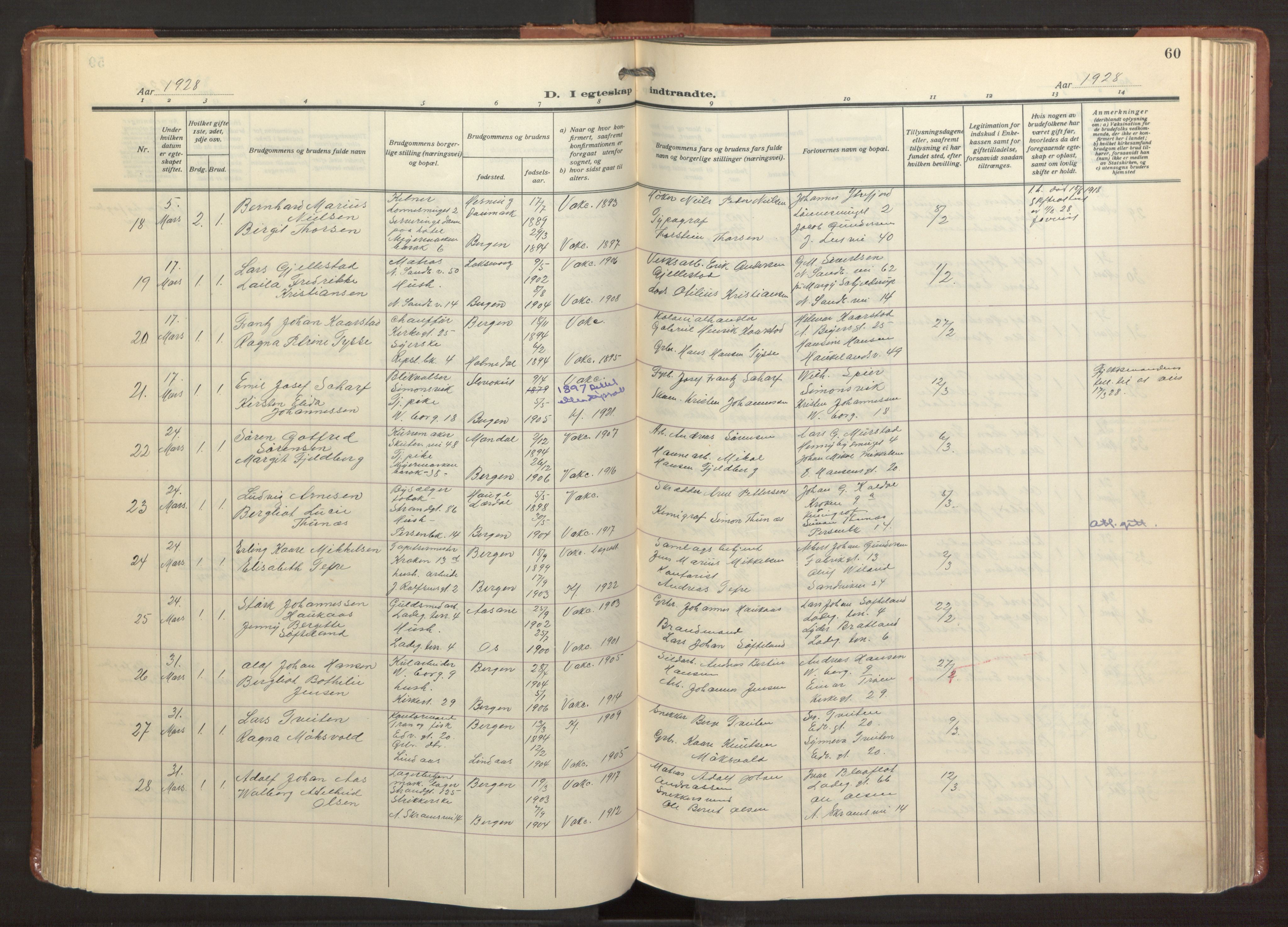 Sandviken Sokneprestembete, AV/SAB-A-77601/H/Ha/L0016: Parish register (official) no. D 3, 1923-1940, p. 60