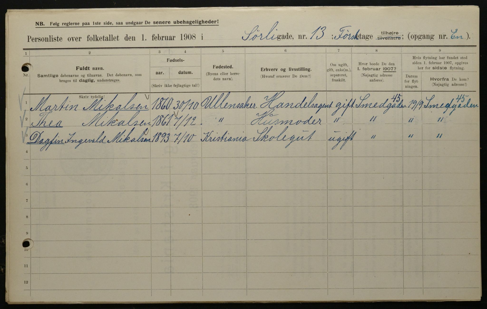 OBA, Municipal Census 1908 for Kristiania, 1908, p. 95687