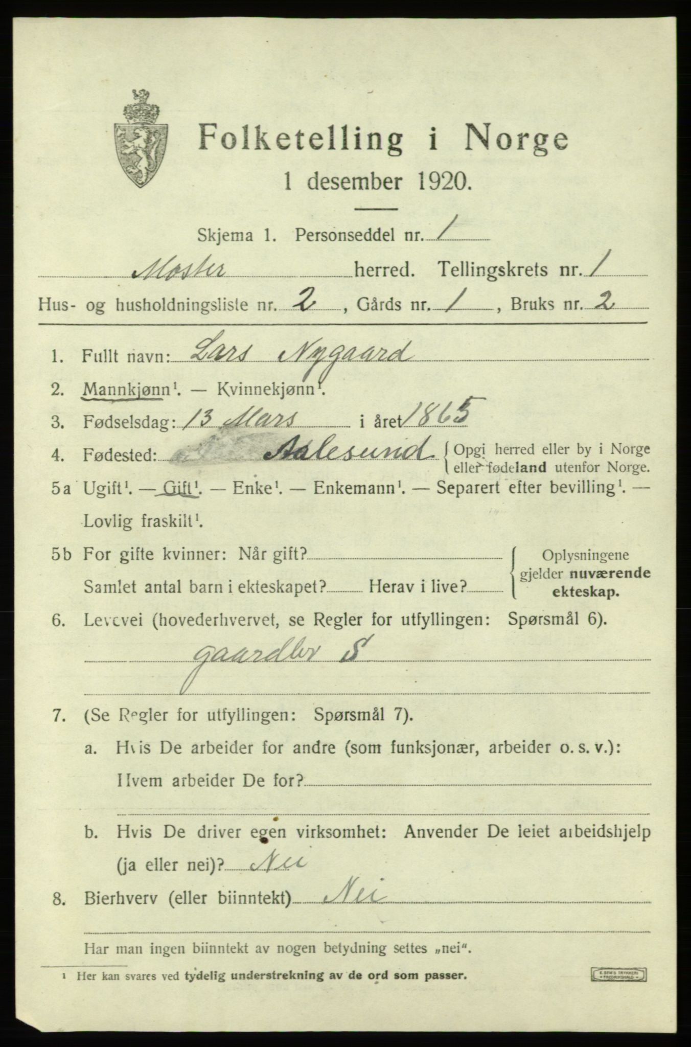 SAB, 1920 census for Moster, 1920, p. 477