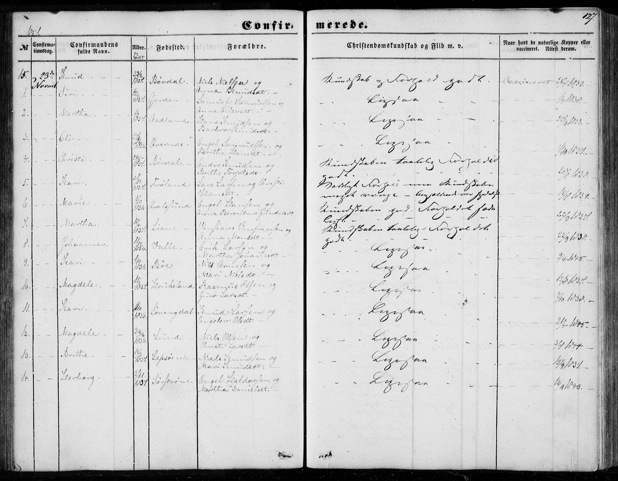 Os sokneprestembete, SAB/A-99929: Parish register (official) no. A 16, 1851-1859, p. 127