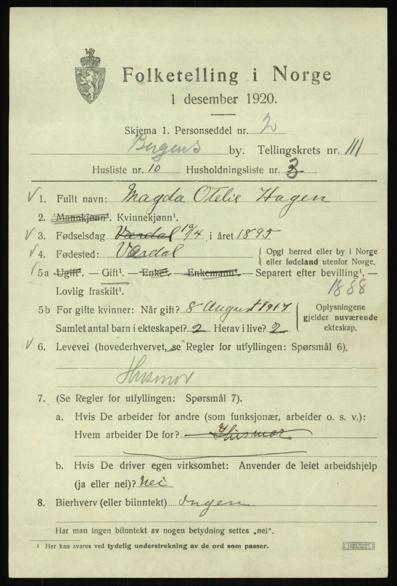 SAB, 1920 census for Bergen, 1920, p. 191195