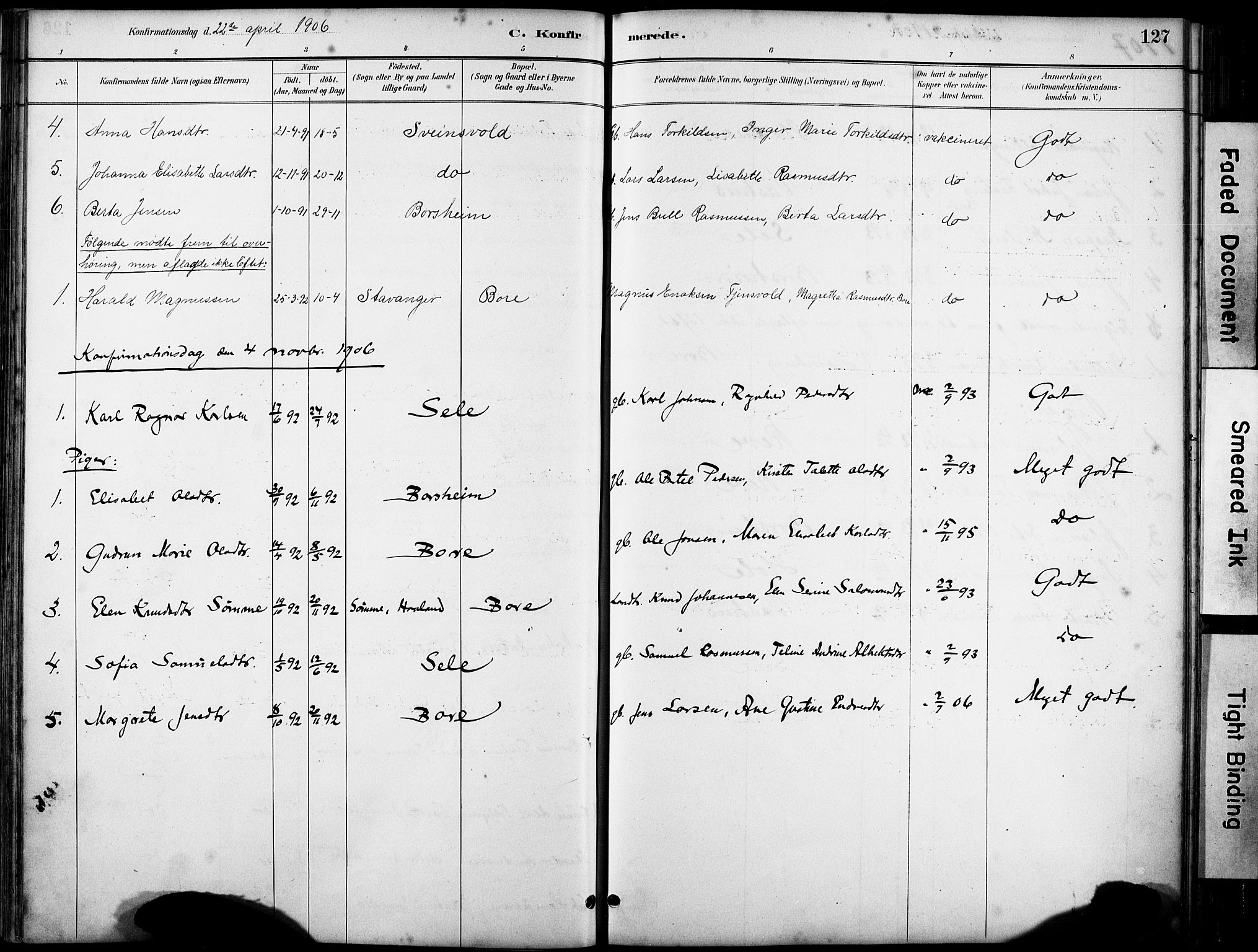 Klepp sokneprestkontor, SAST/A-101803/001/3/30BA/L0008: Parish register (official) no. A 9, 1886-1919, p. 127