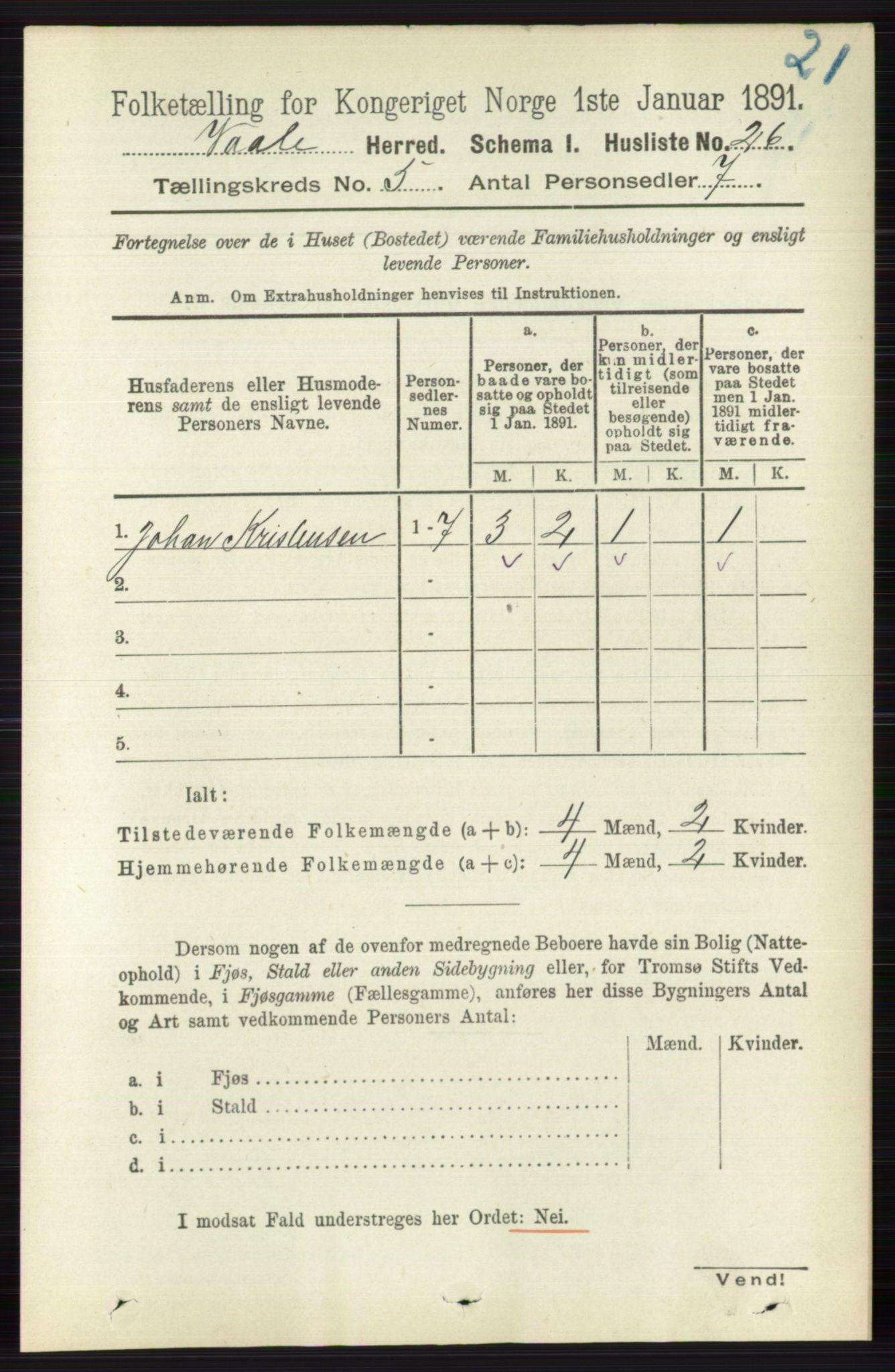 RA, 1891 census for 0716 Våle, 1891, p. 1327