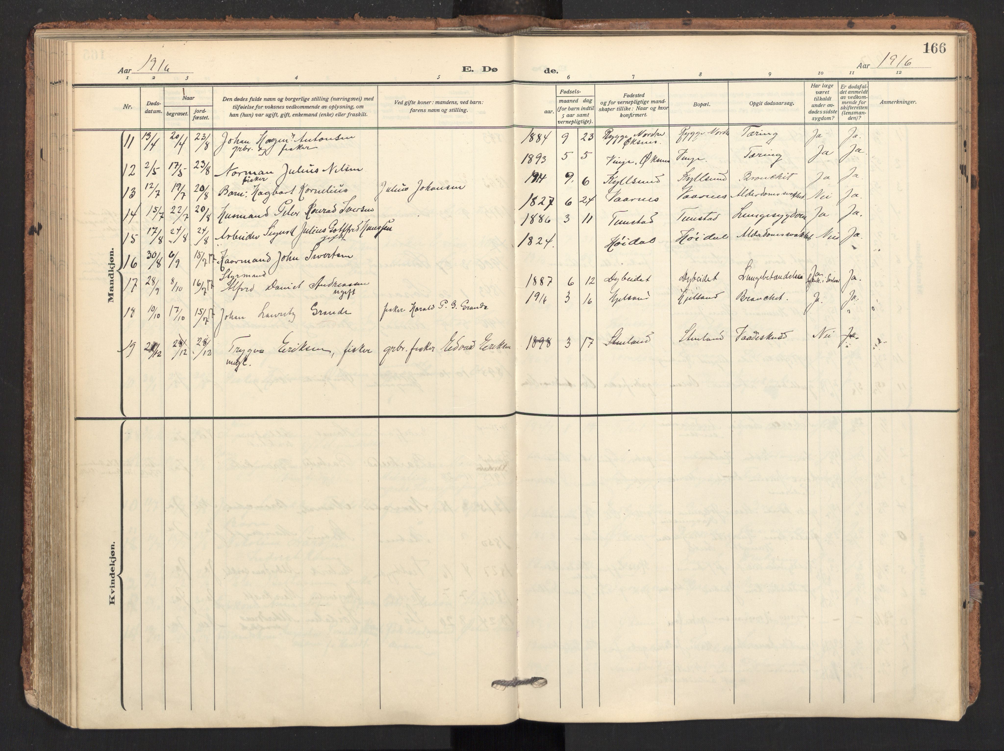 Ministerialprotokoller, klokkerbøker og fødselsregistre - Nordland, AV/SAT-A-1459/893/L1343: Parish register (official) no. 893A15, 1914-1928, p. 166