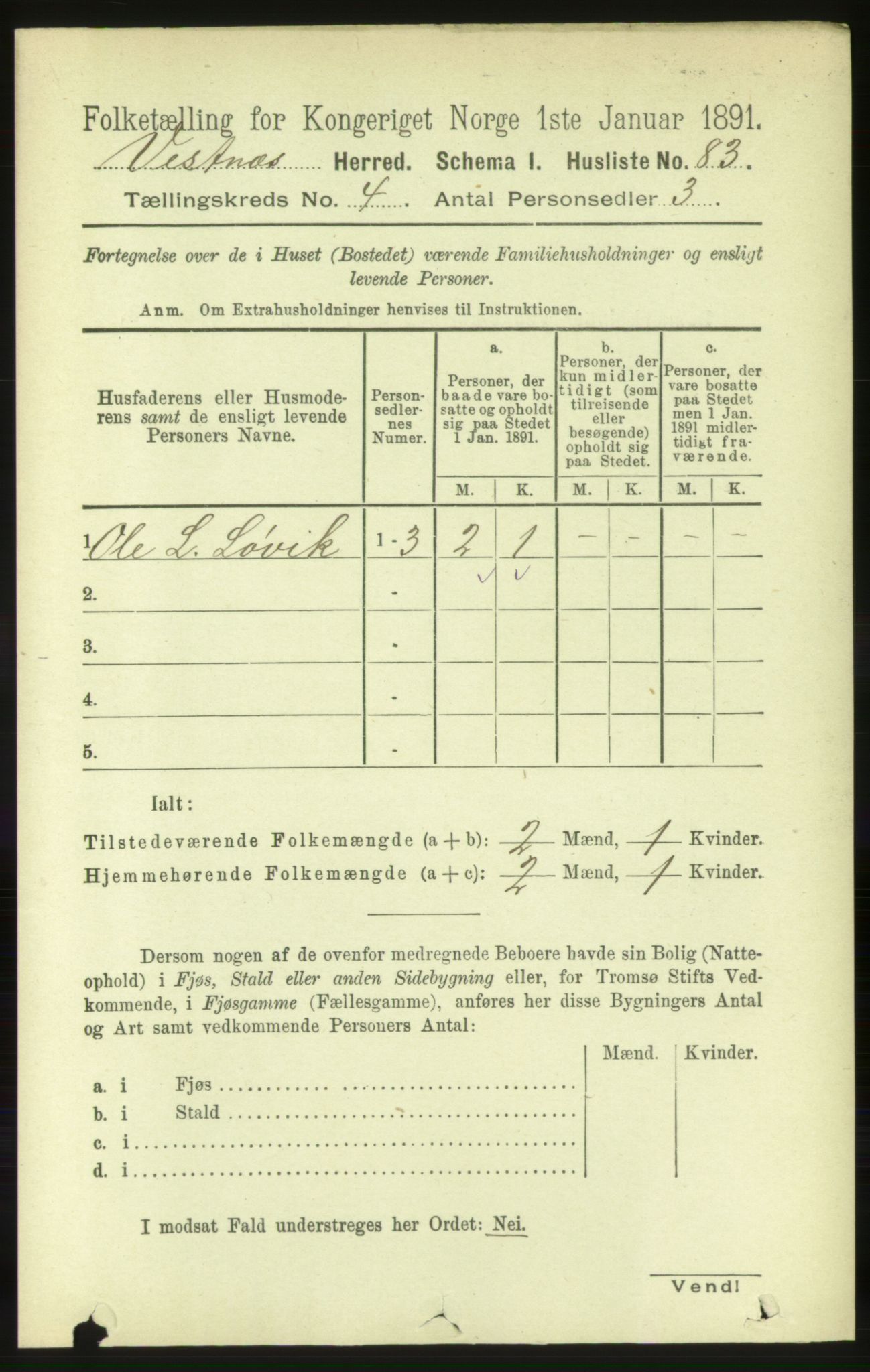 RA, 1891 census for 1535 Vestnes, 1891, p. 1298