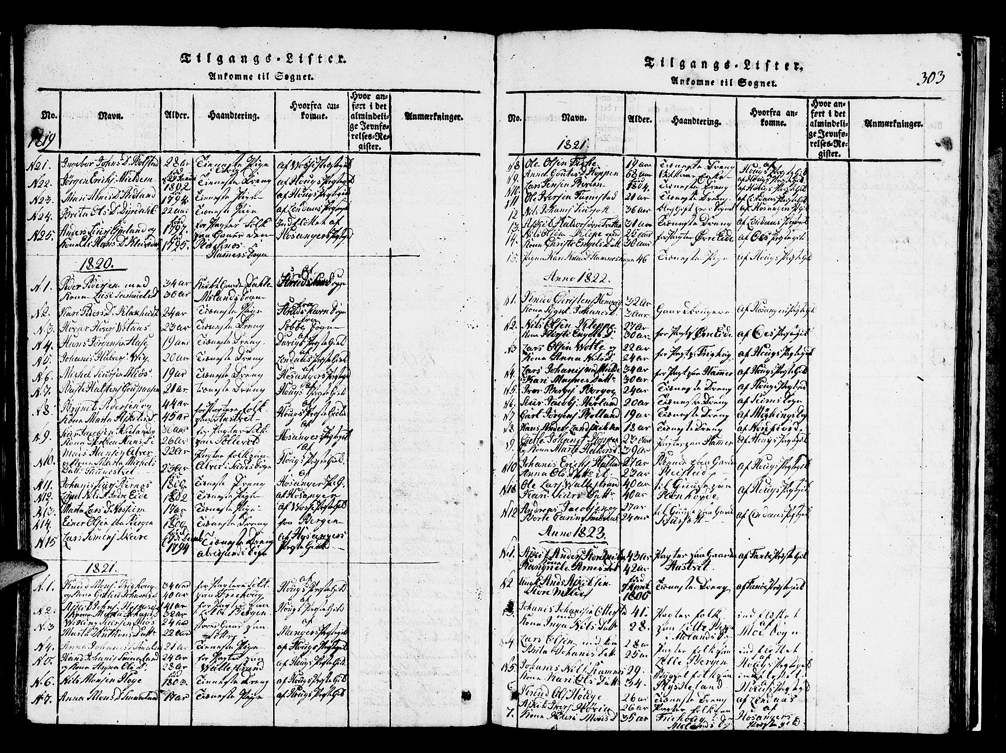 Hamre sokneprestembete, SAB/A-75501/H/Ha/Hab: Parish register (copy) no. A 1, 1816-1826, p. 303