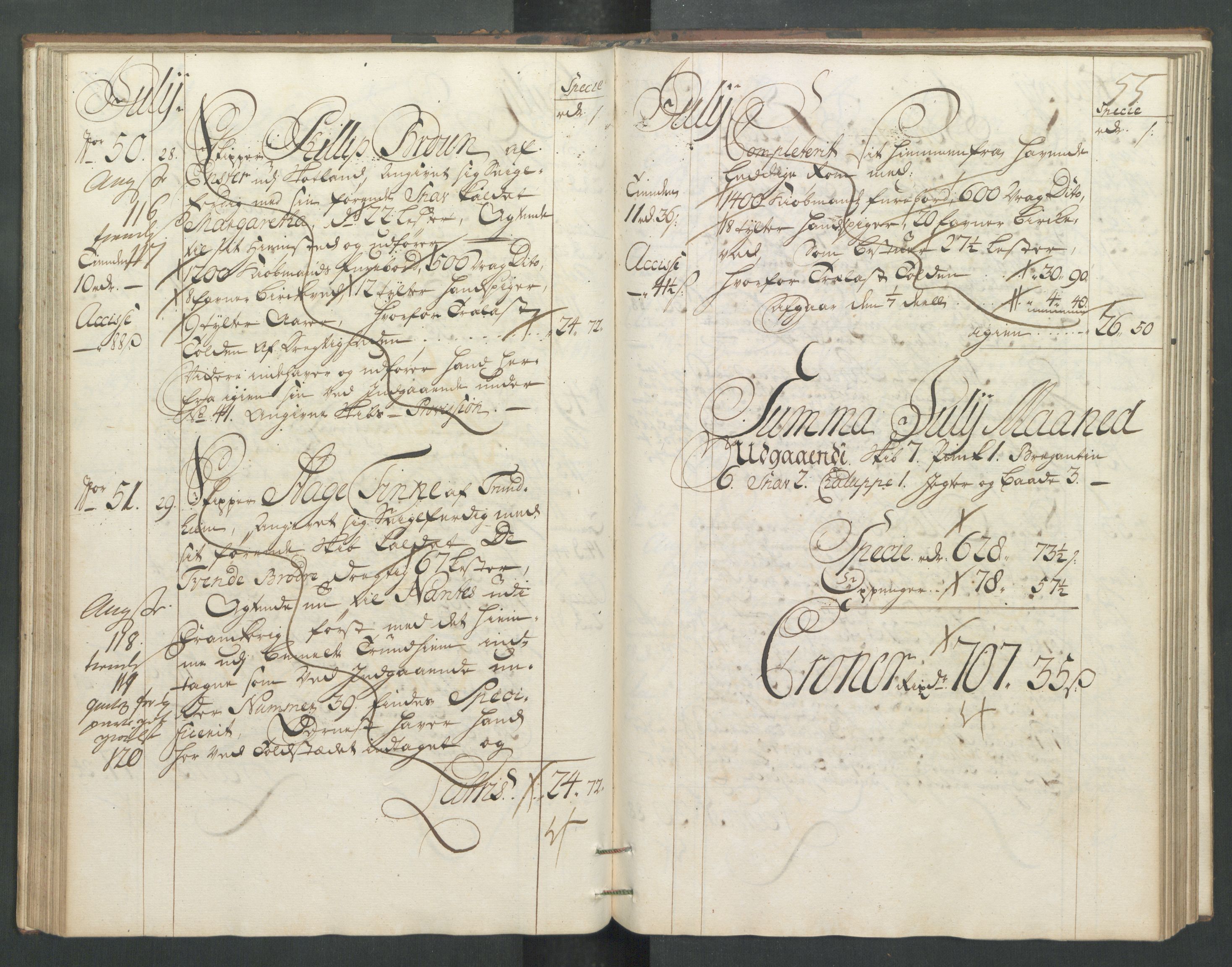 Generaltollkammeret, tollregnskaper, AV/RA-EA-5490/R32/L0005/0001: Tollregnskaper Kristiansund / Hovedtollbok, 1733, p. 54b-55a