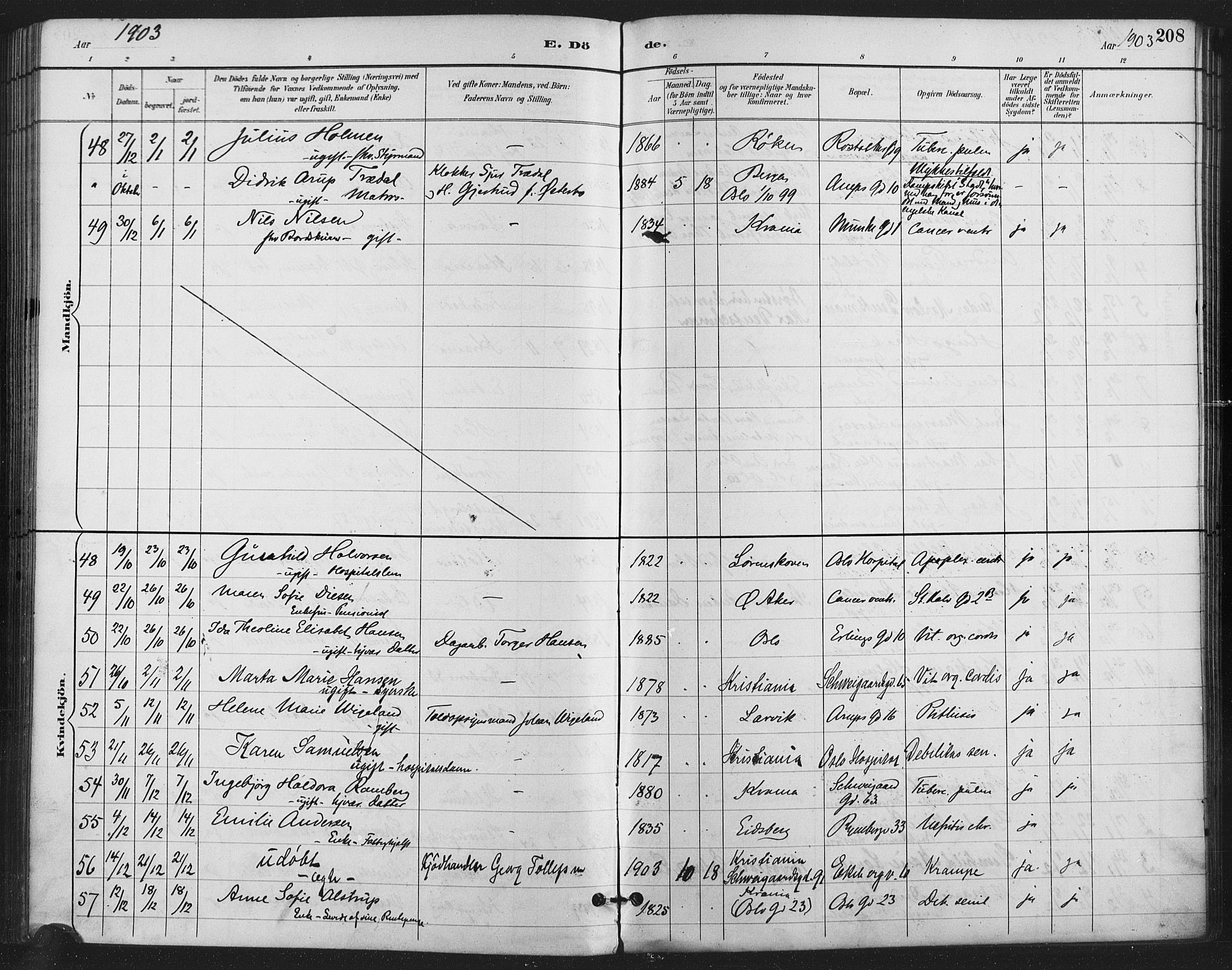 Gamlebyen prestekontor Kirkebøker, AV/SAO-A-10884/F/Fa/L0009: Parish register (official) no. 9, 1888-1909, p. 208