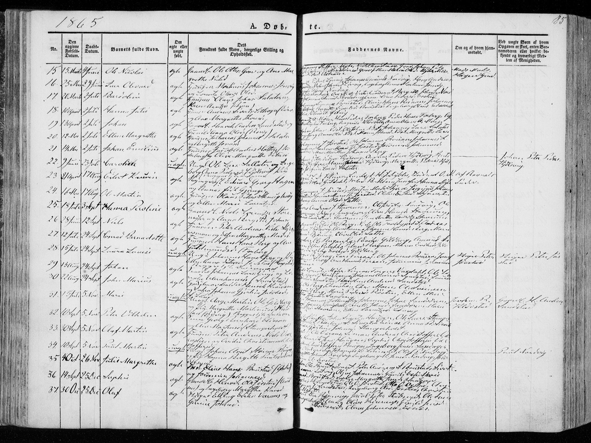 Ministerialprotokoller, klokkerbøker og fødselsregistre - Nord-Trøndelag, SAT/A-1458/722/L0218: Parish register (official) no. 722A05, 1843-1868, p. 85
