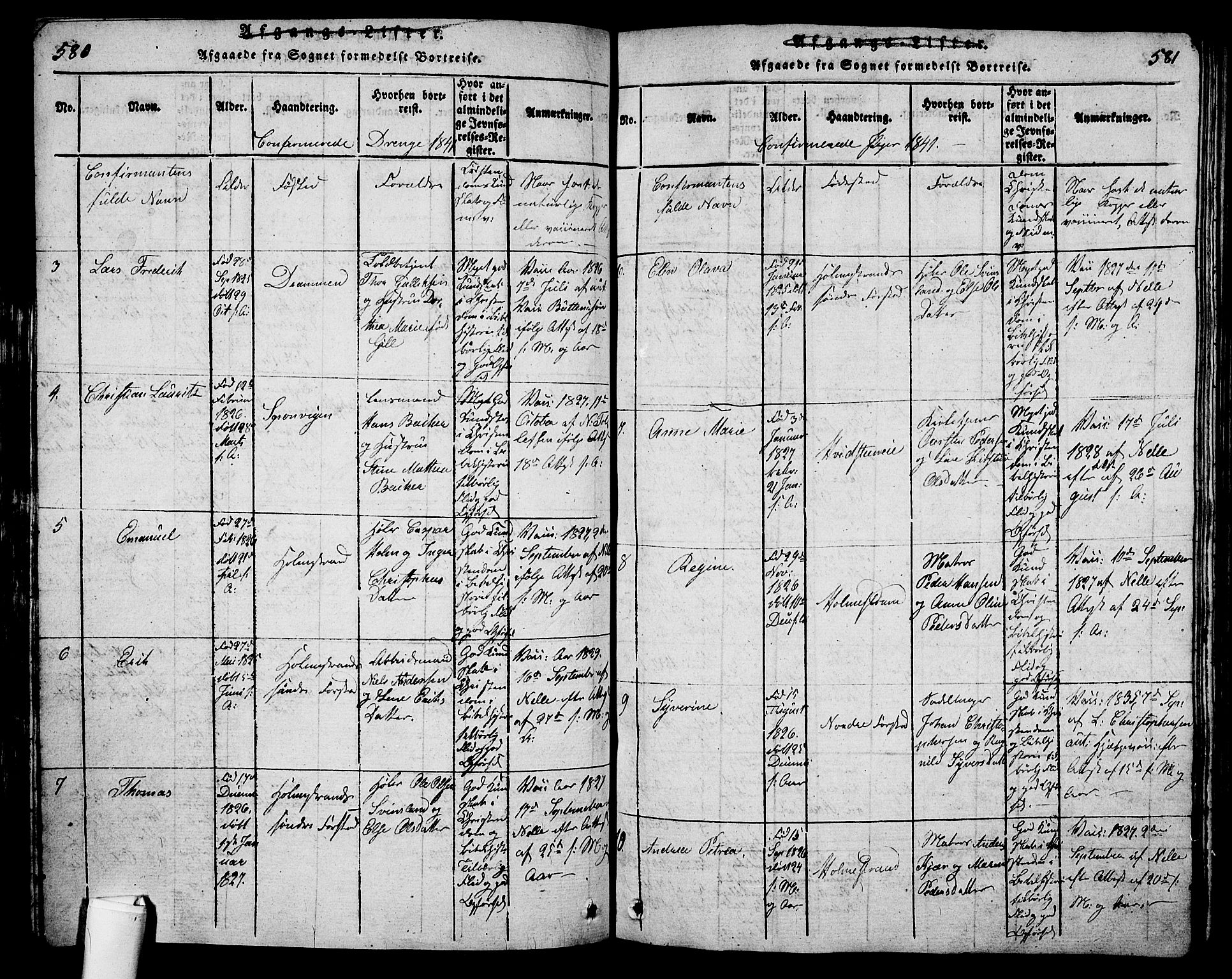 Holmestrand kirkebøker, SAKO/A-346/G/Ga/L0001: Parish register (copy) no. 1, 1814-1848, p. 580-581