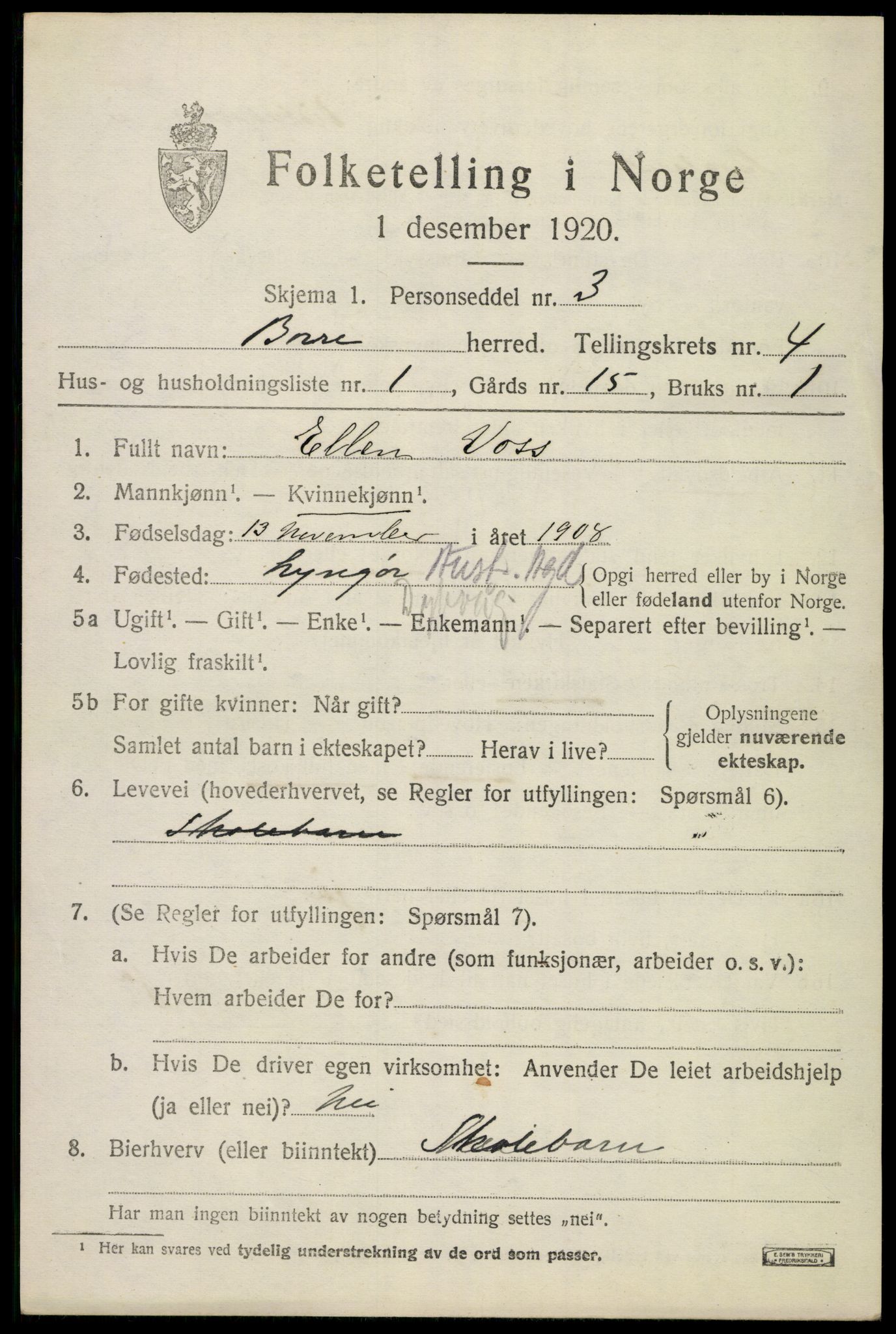 SAKO, 1920 census for Borre, 1920, p. 7138