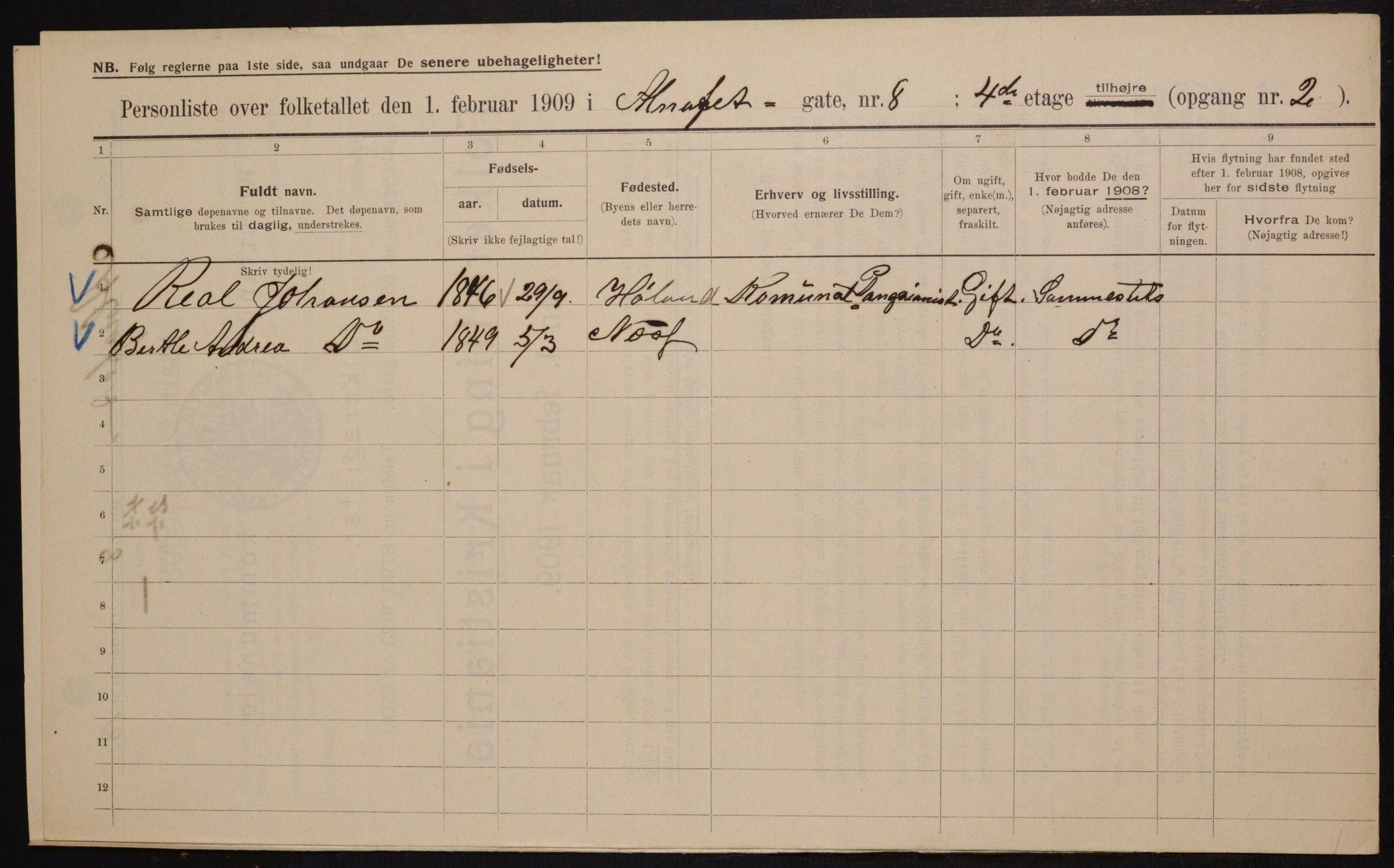 OBA, Municipal Census 1909 for Kristiania, 1909, p. 1151